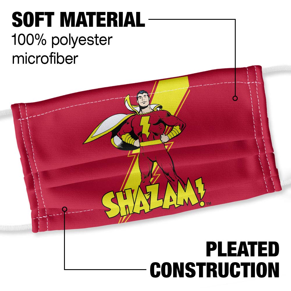 Popfunk Justice League Shazam! Lightning Bolt 1-Ply Reusable Face Mask Covering with Adjustable Nose Wire, Unisex