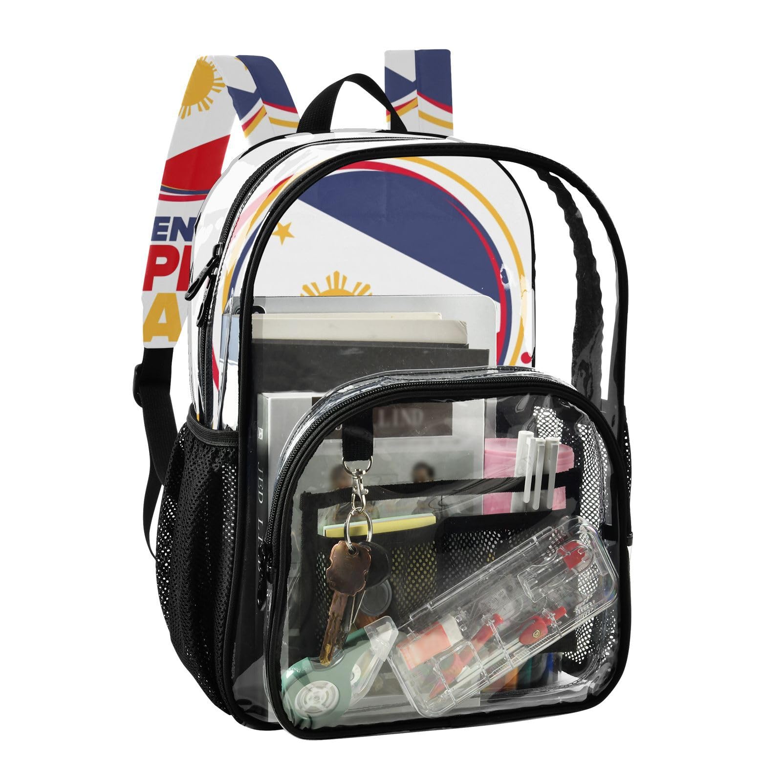 Aflyko Patriot PVC Backpack Philippines Independence Day Transparent Bag Stadium Approved Daypack for Live House Concert Sport Game Festival Event Traveling