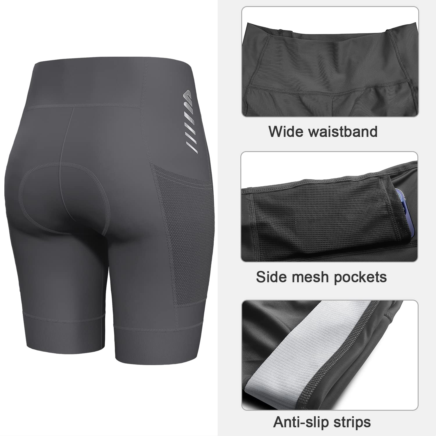 Lo.gas Pantaloni da ciclismo da donna, imbottiti, da ciclismo, da donna, a vita alta, elasticizzati, traspiranti, con tasca