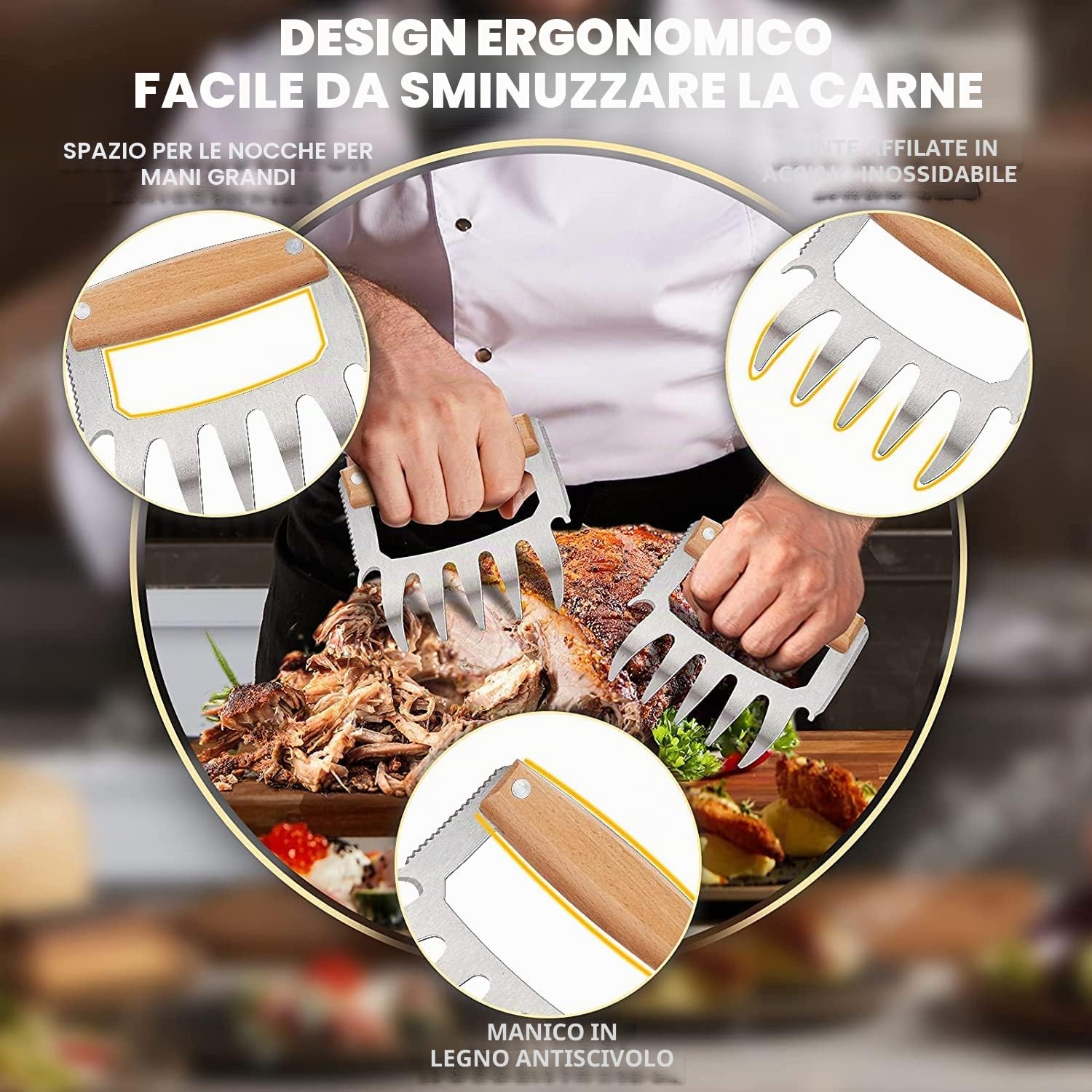 Festa del Papa Regalo Uomo Donna Accessori Barbecue - Attrezzi Barbecues Pulled Pork Artigli, Acciaio Inossidabile Manico in Legno Artigli Barbecue, Forchettone Barbecue per Appassionato di BBQ