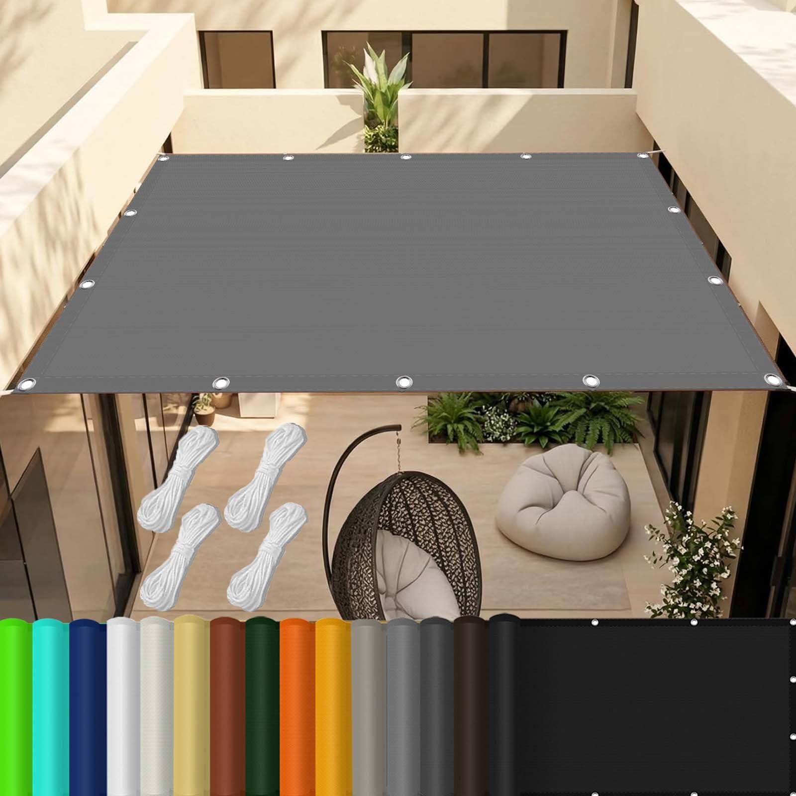 Żagiel Przeciwsłoneczny 170x290cm Wodoodporny, Blokujący 98% Promieni UV Awning Canopy Z Opcjonalnymi Rozmiarami, Z Bezpłatnymi Linami Do Ogrodu, Podwórko, Imprezę, Jasny szary