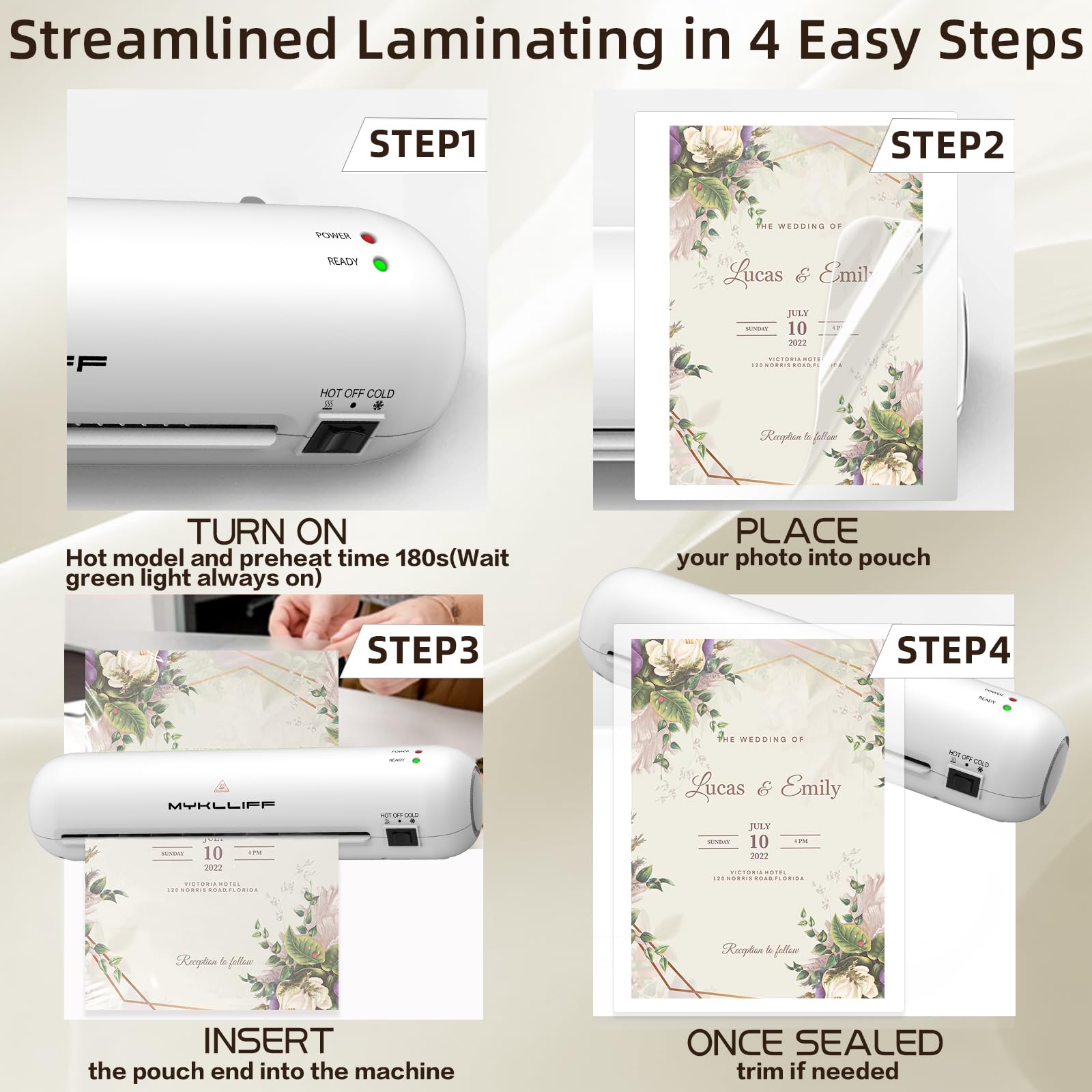 Laminatrice termica portatile da 22,9 cm con modalità calda e fredda, piccola macchina per laminazione A4 con rilascio di inceppamento ABS, riscaldamento 3 minuti, kit di plastificatrice fotografica 6