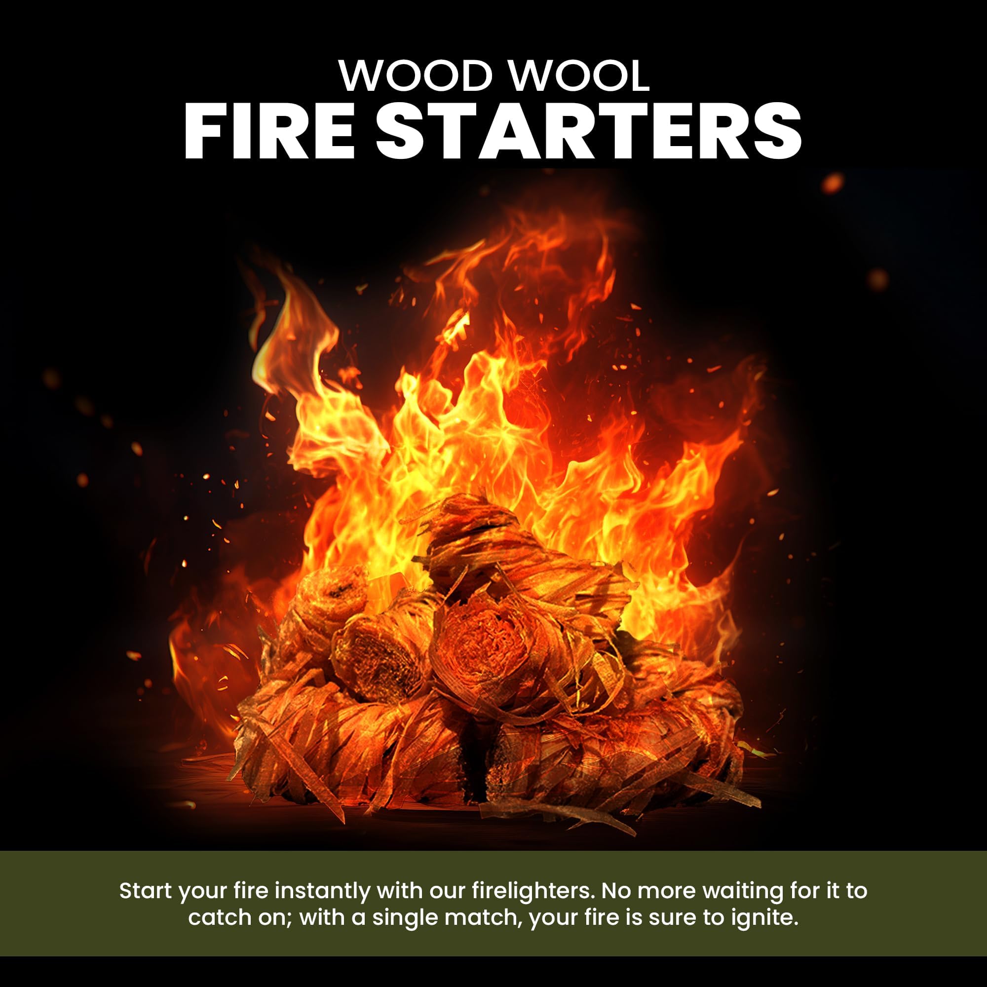 Green Olive Firewood Company - 350 accendifuoco naturali per bruciatori a legna, stufe, forni per pizza, accendifuoco in lana ecologica per accendere barbecue a carbone, campeggio, caminetti