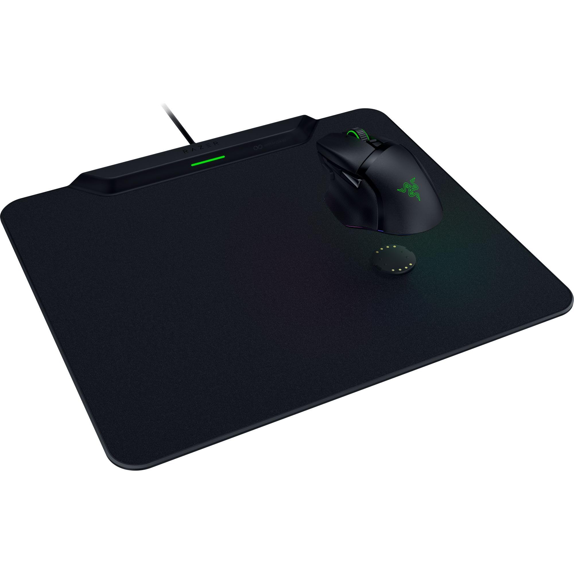 Razer HyperFlux V2 - Tappetino per mouse con ricarica wireless per mouse da gioco - tappetino per mouse da gioco e disco di ricarica (indicatore di ricarica a LED, piedini in gomma antiscivolo) Nero