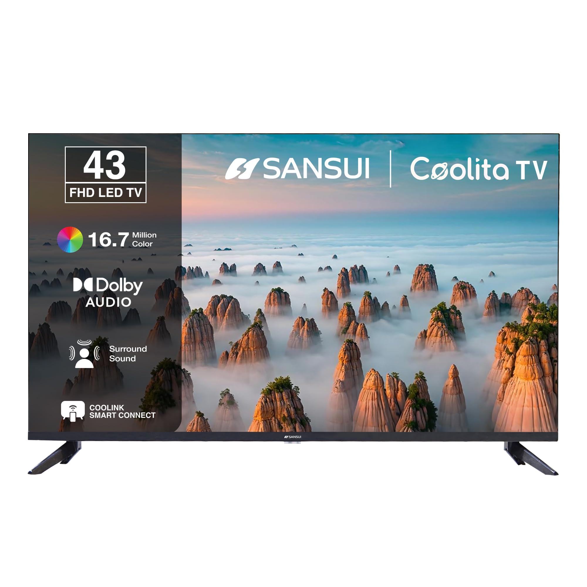 SANSUI 109cm (43) Full HD Collita Smart TV with IPS Panel, Dolby Audio, Surround Sound, 60Hz Refresh Rate, Coolink JSW43CSFHD (Black)