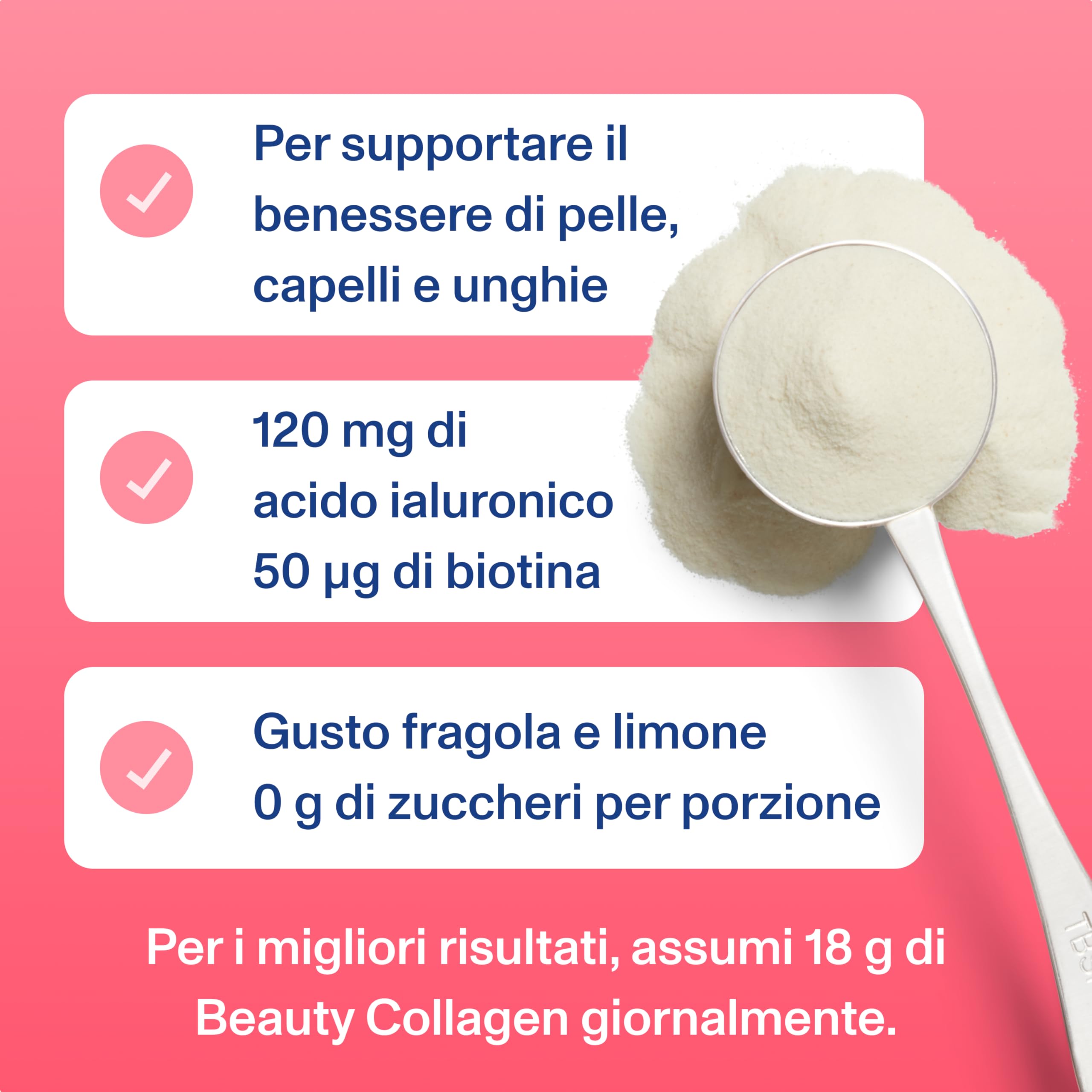 Vital Proteins Beauty Collagen con Acido Ialuronico e Biotina, integratore collagene idrolizzato in polvere, fragola limone,per pelle, capelli e unghie, 15g di peptidi di collagene per porzione, 271g