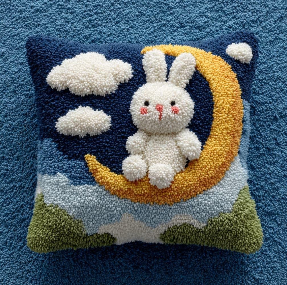 WallustrioaW Pre Printed Latch Hook Kits for Beginners,Rabbit on the Moon