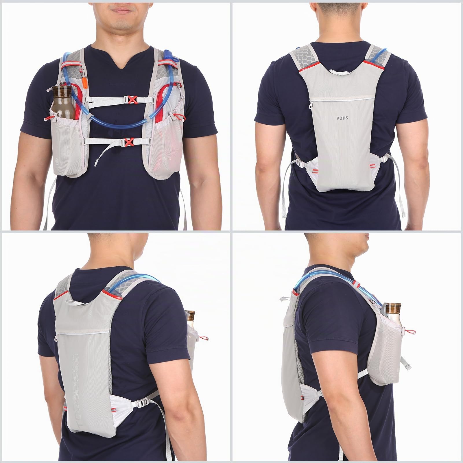 Lixada Léger Sac à Dos Hydratation 5L Sac à Dos de Course Sac à Dos d'hydratation Grande capacité en Plein air Sac à Dos d'équitation Léger pour la Course (Gris avec réservoir d'hydratation)