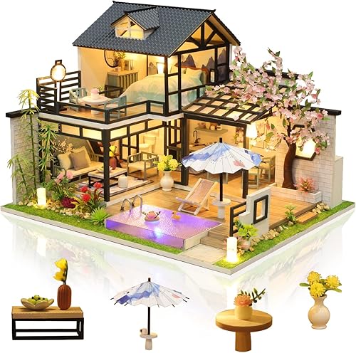 GuDoQi Kit de casa de muñecas en miniatura, kit de casa pequeña con música, kit de casa en miniatura a escala 1:24, gran regalo de manualidades