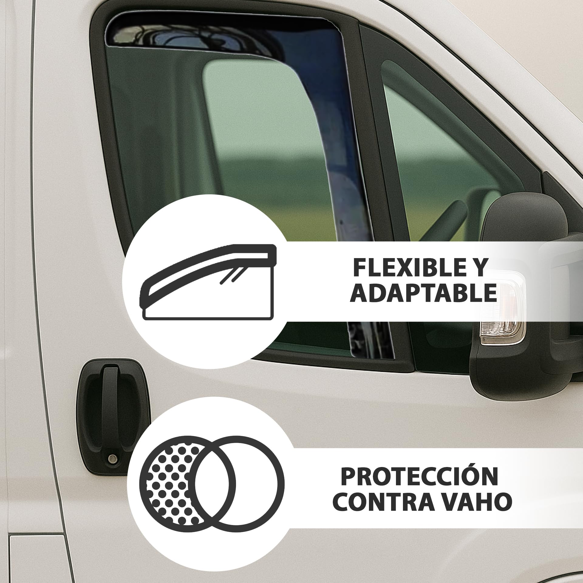 VALDI LED Juego De 2 Deflectores De Aire para Coche Oscurecidos | para Autocaravanas Fiat Ducato, Peugeot Boxer Y Citroën Jumper Desde 2006 A 2024 | Movano De 2023 A 2024| Derivabrisas