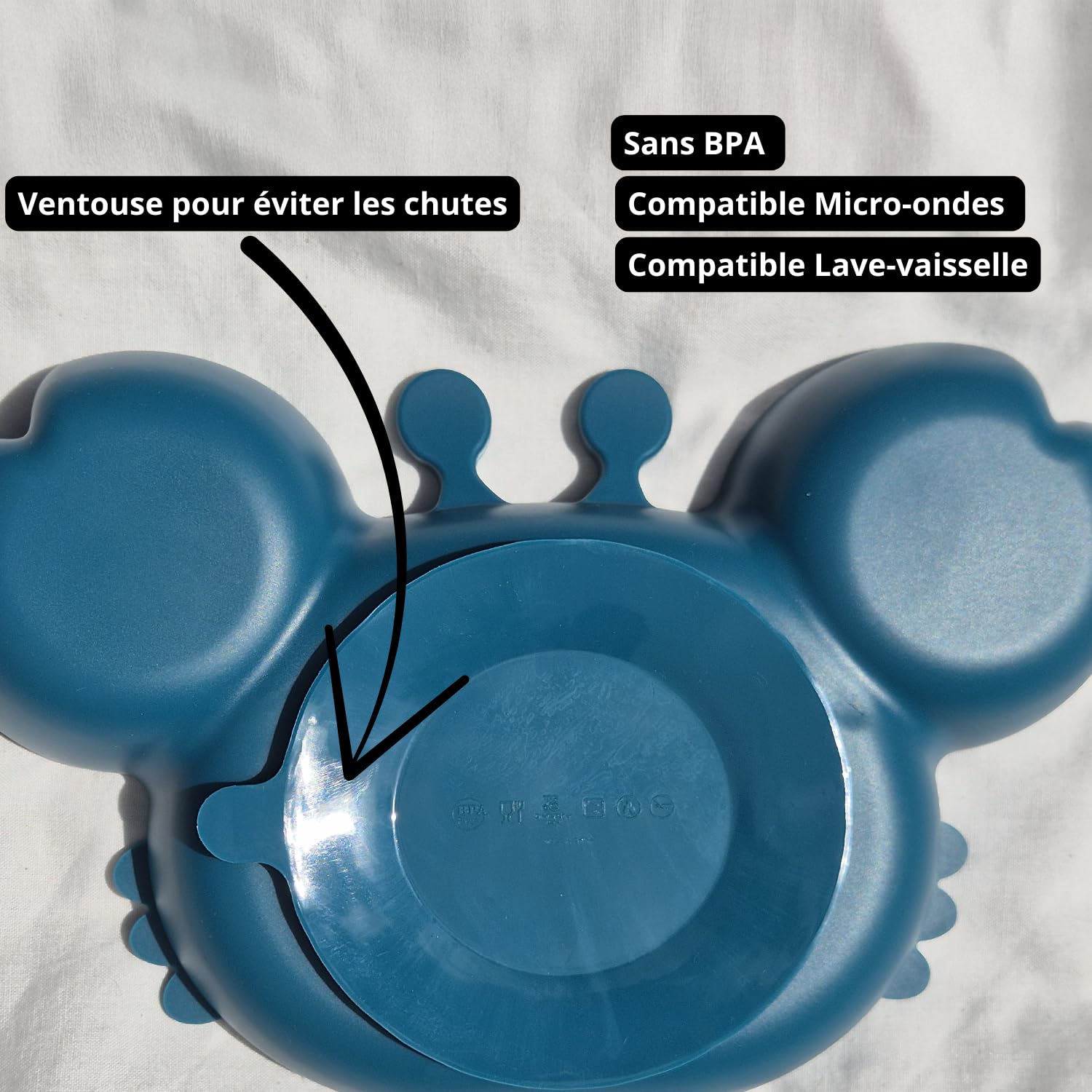 Obiboo Set Repas Bébé avec Assiette à Ventouse en silicone et Couverts Personnalisables, Cadeau de Baptême et Naissance Prénom (Bleu marine)