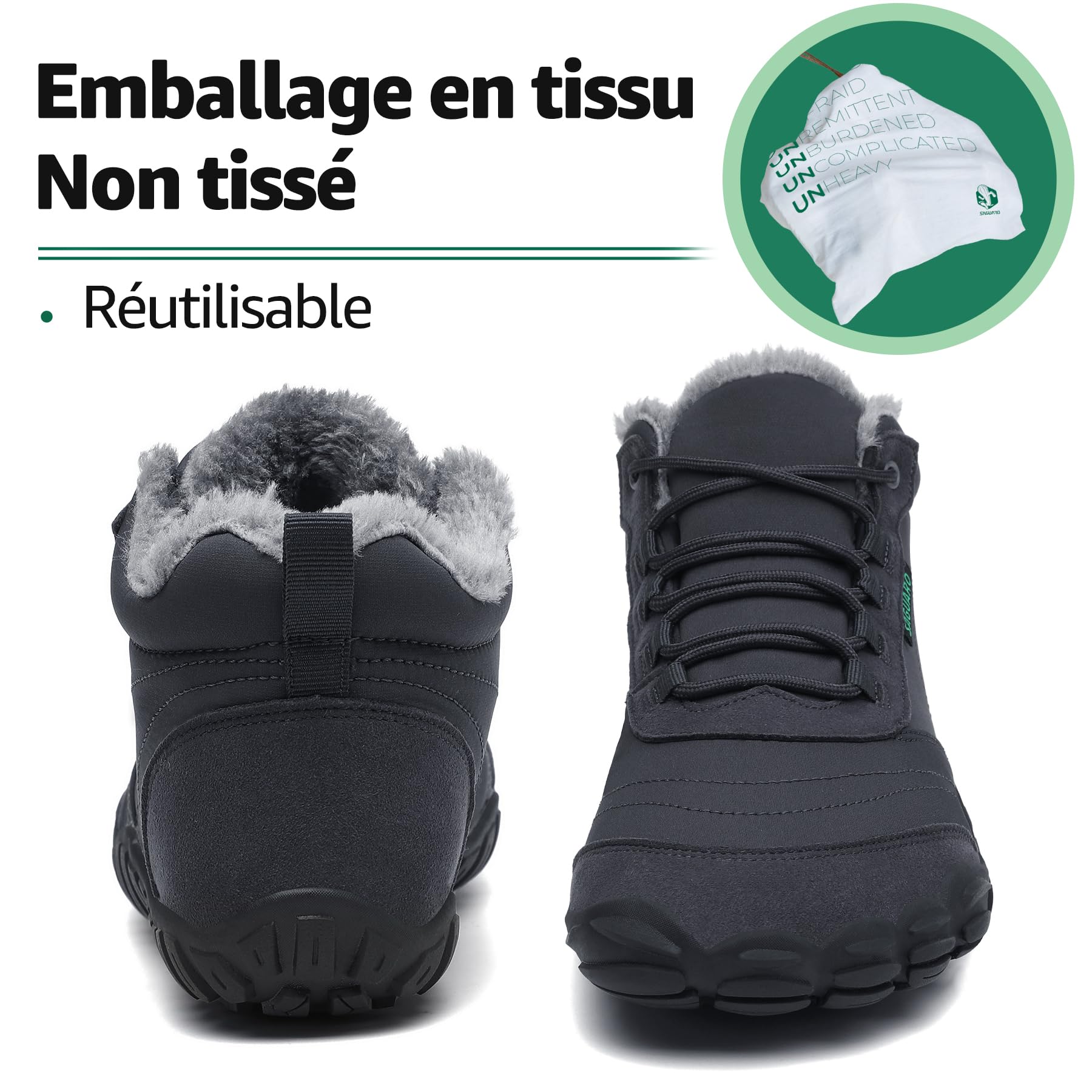 SAGUARO Barefoot Bottes de Hiver Chaudes Chaussure Minimaliste pour Homme Femme,Gr.36-48