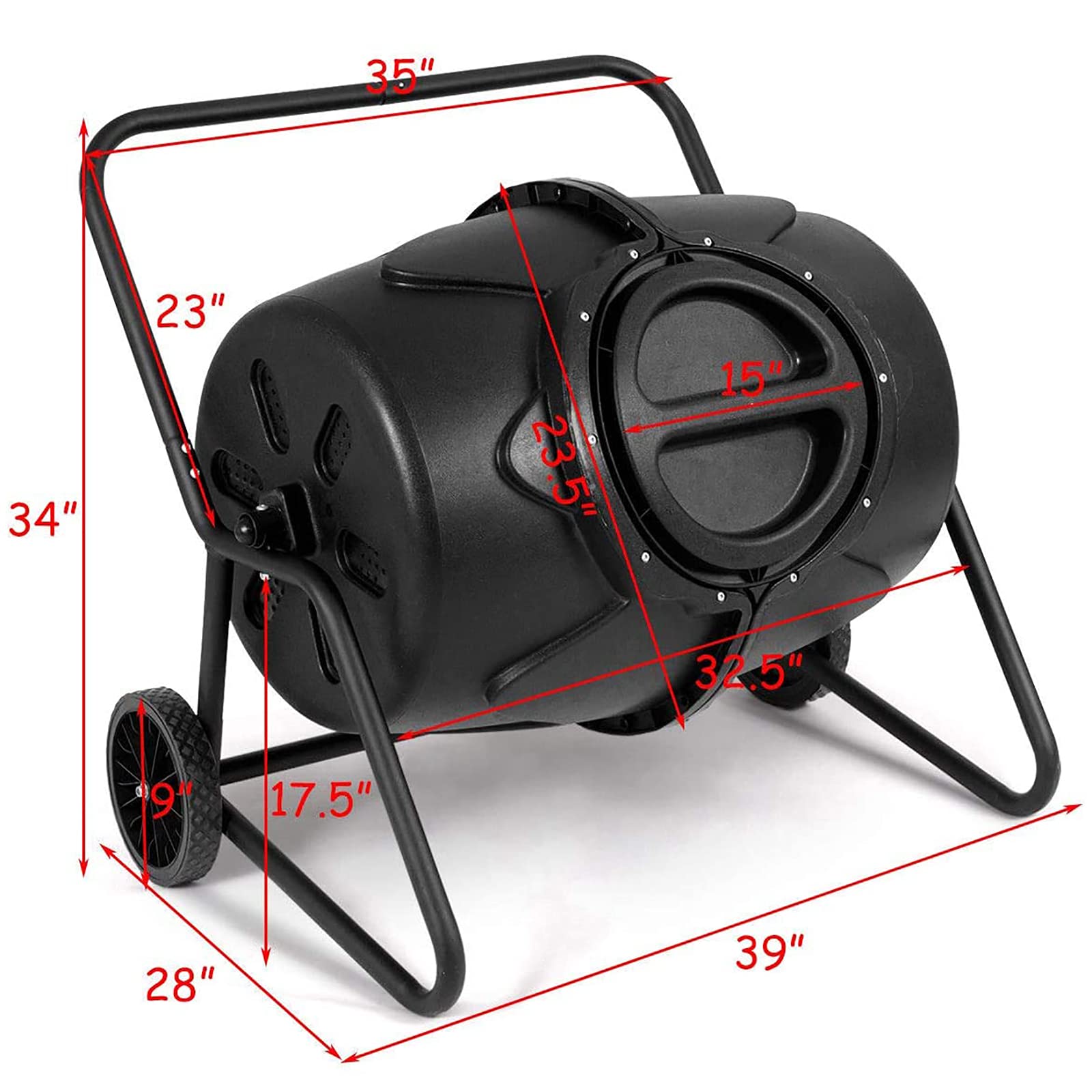 Pojemnik na kompostowanie, zewnętrzny system kompostowania z kółkami, obracany o 360°, do całorocznego użytku w ogrodzie