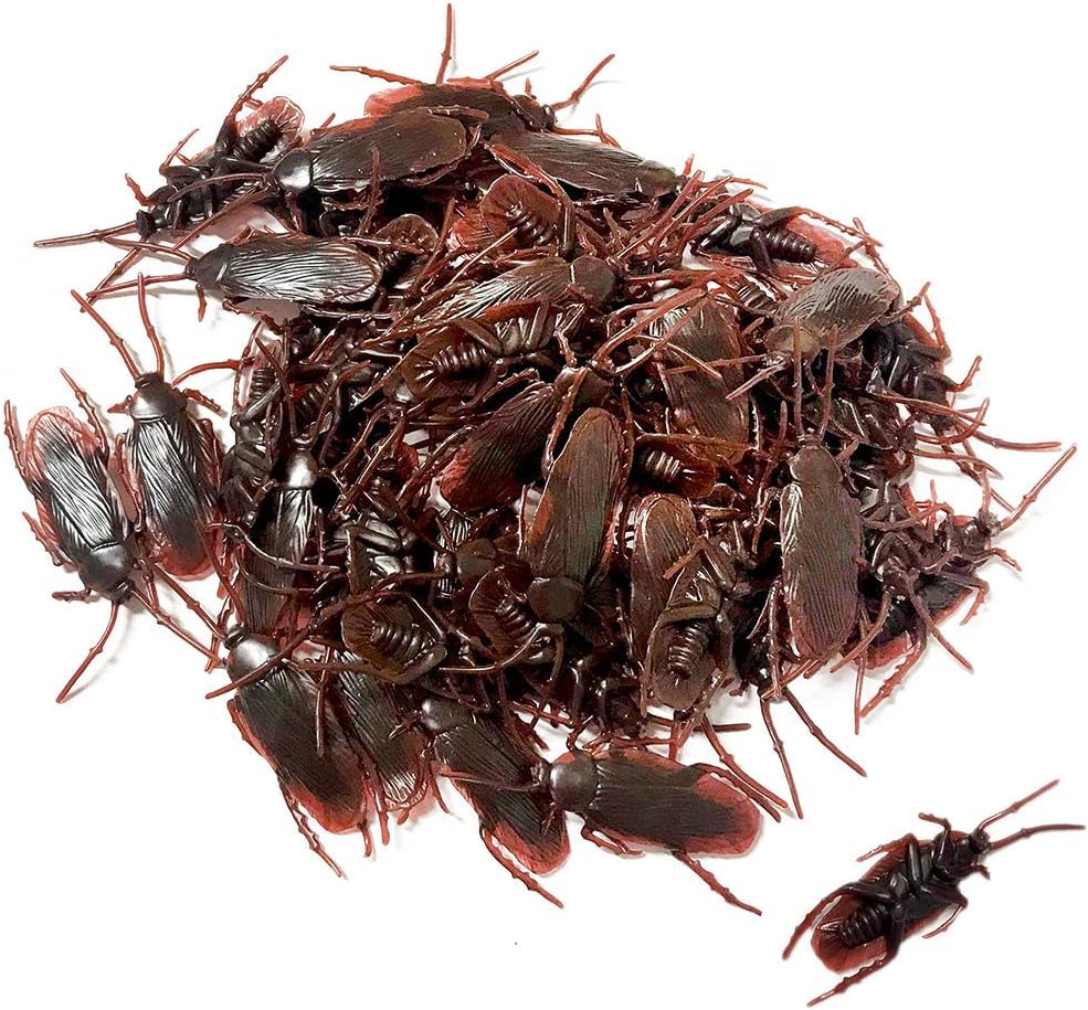 OJYUDD 100PCS Prank Fake Roaches, Favorite Trick Joke Toys Look Real, Scary Insects Realistic Plastic Bugs, Novelty Cockroach for Party, Christmas, Halloween