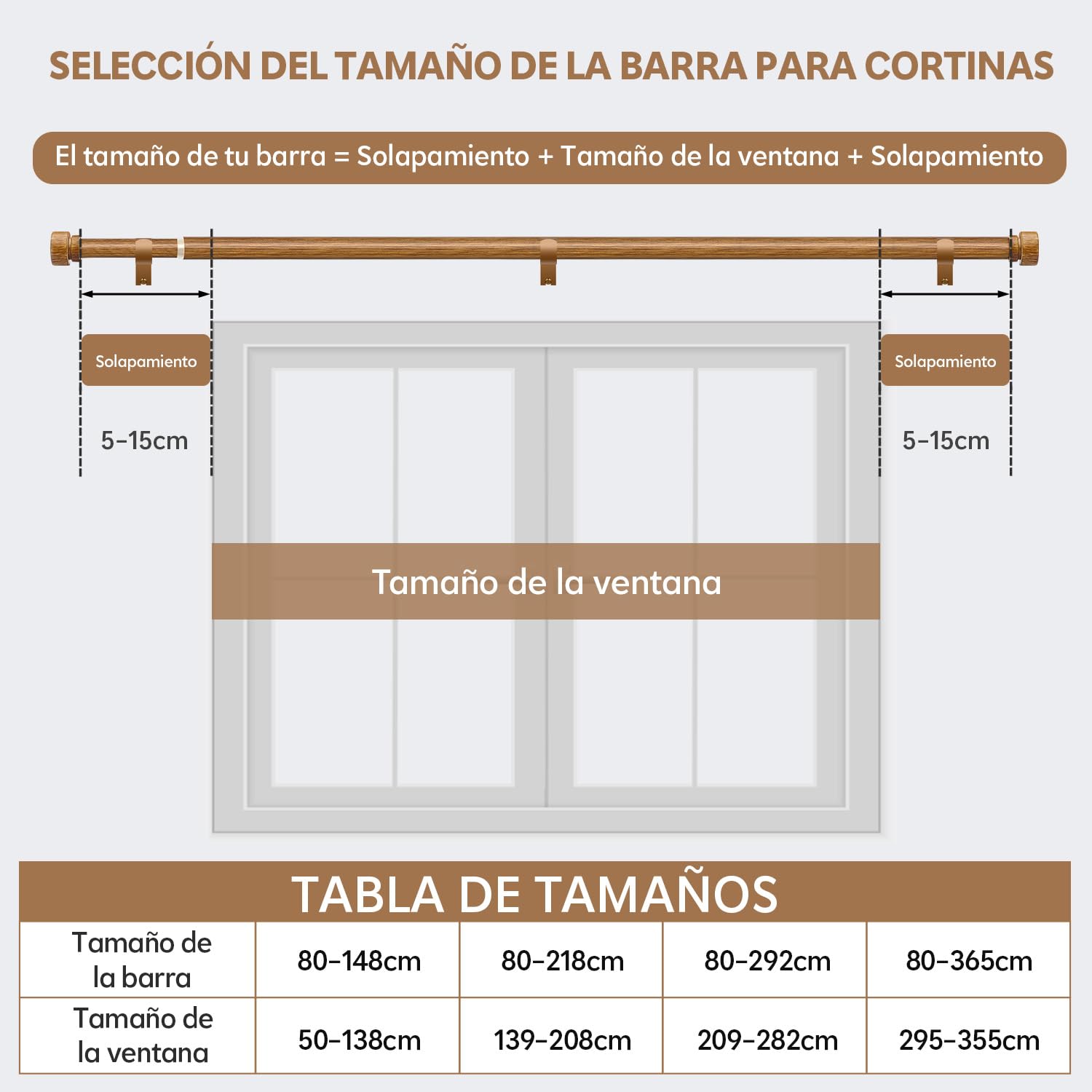 Barra Cortinas Extensible Con Acabado De Madera,Longitud Total 80-218 Cm, InstalacióN Mural,DiáMetro 25 Mm,Varilla MetáLica Gruesa,Apta Para Dormitorio, SalóN Y Cocina