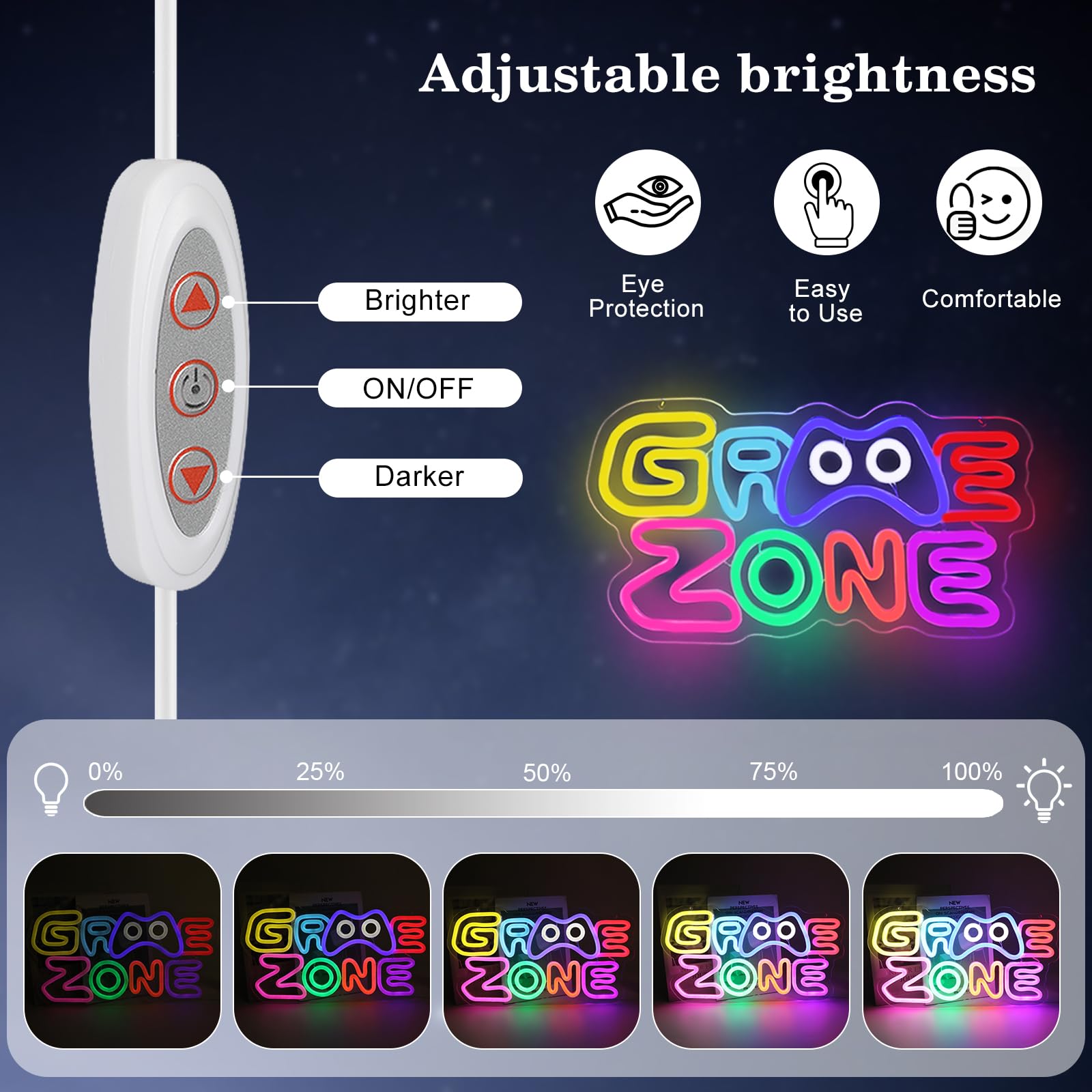 Gaming Zone Neon Schild, Buntes LED Gaming Neon Licht für Wanddekoration, USB betriebene dimmbare bunte für Schlafzimmer Bar Gaming Zimmer, Wand, Schreibtisch Dekoration,Geschenk für Gamer (B)