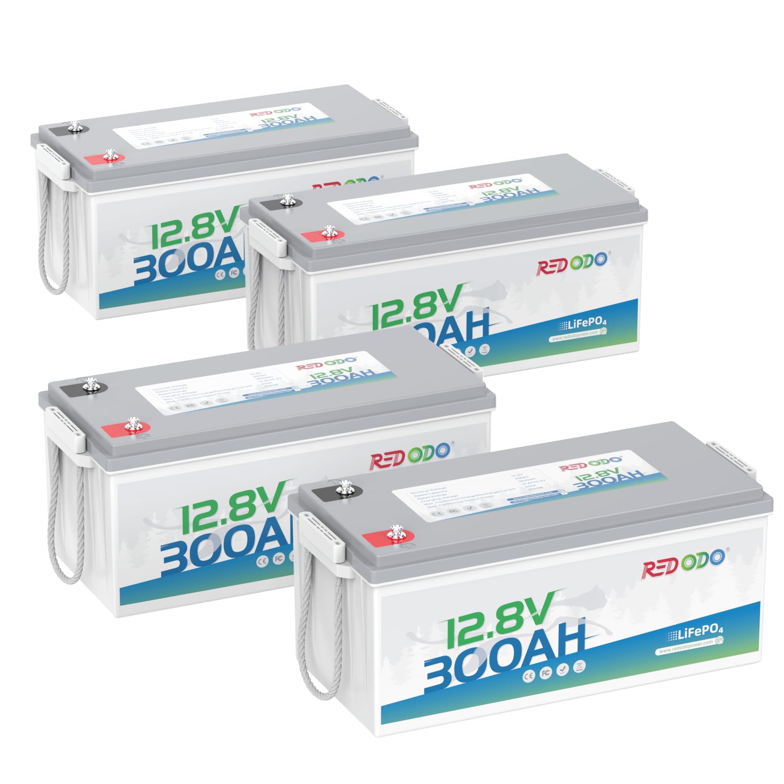 Redodo 12V 300Ah LiFePO4 Battery (4 Pack)