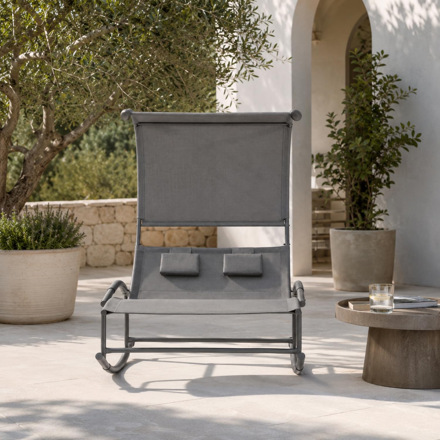 Lettino 2 Posti Dondolo Prendisole Con Parasole Integrato Ergonomico In Textilene Traspirante Struttura In Acciaio E Cuscini Ideale Per Giardino Piscina 140x200x185 Cm Grigio