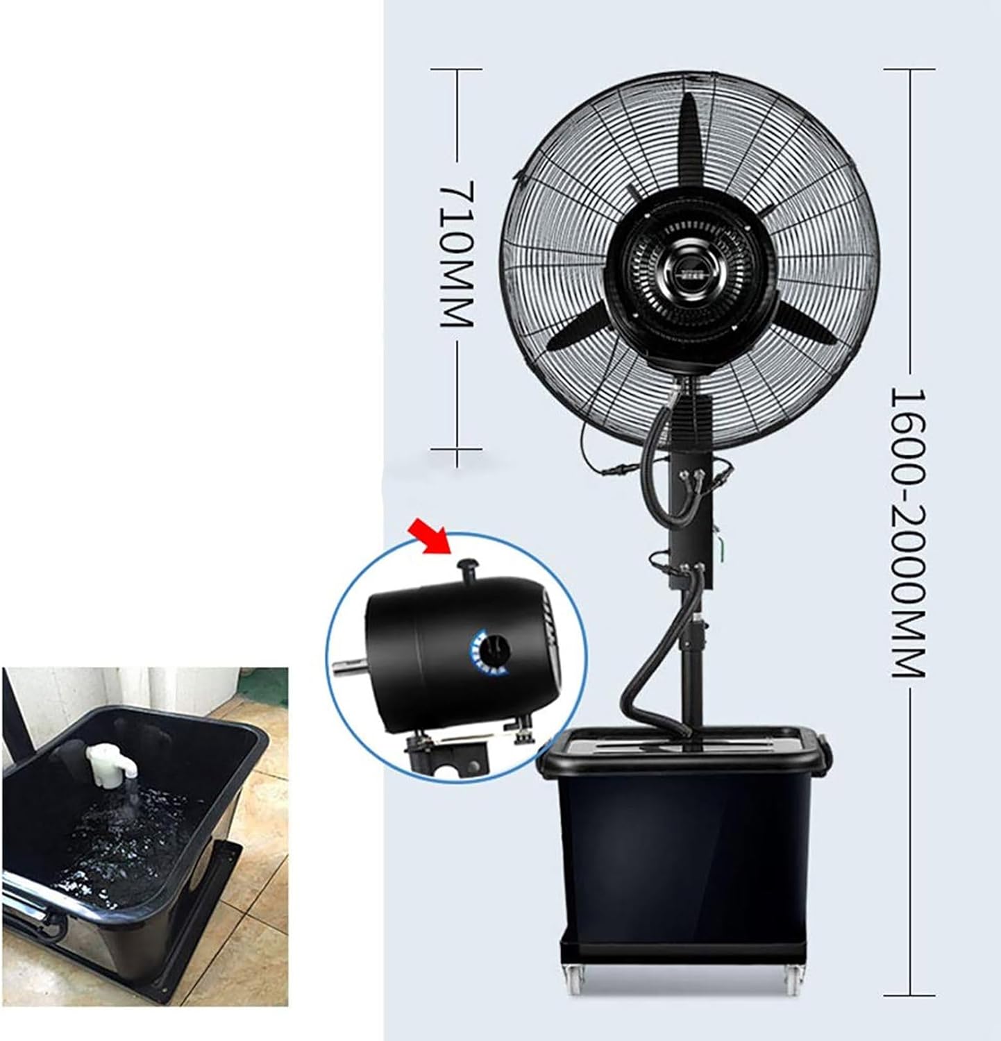 Cooling Fans 26"/30“Commercial Misting Fan, Centrifugal Misting System 90° Oscillation 5 Speed High-Velocity Outdoor Indoor Mist Fan Black Industrial Cool