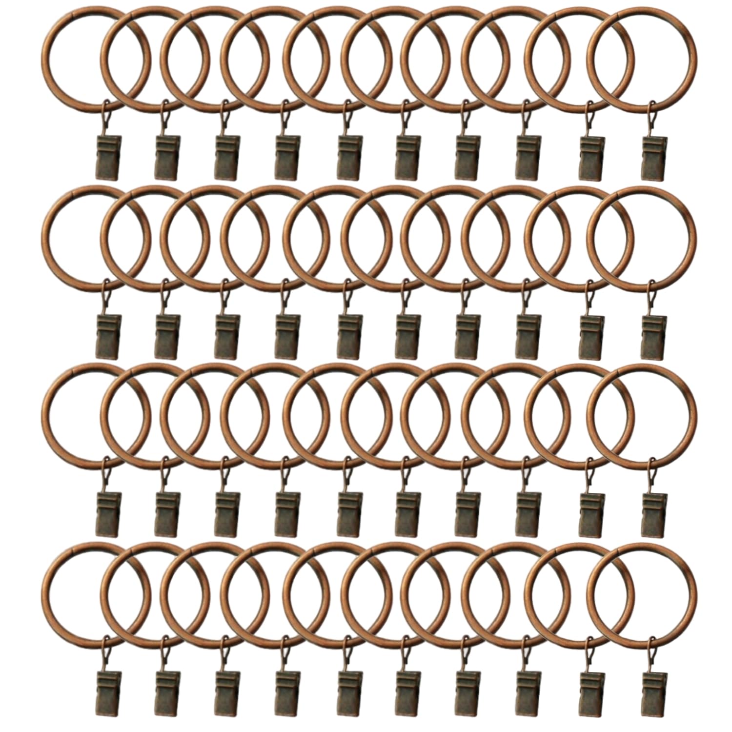 40-Pack Copper Metal Curtain Rings with Clips (1.5")