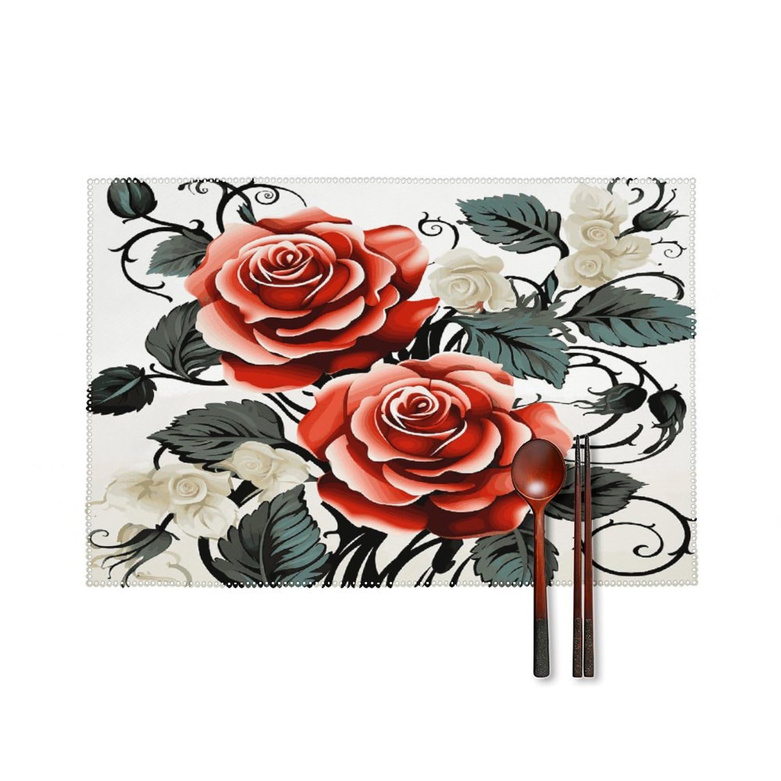 Fodpand Style Floral Rose Ivy With Leaves Spring Placemats Set Of 4 Place Mats Table Mats