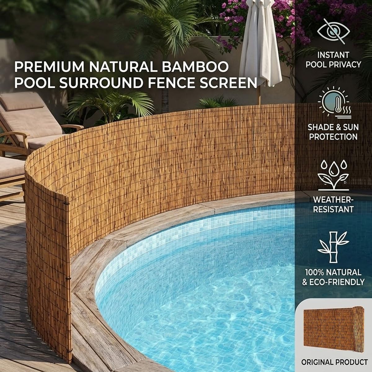 Recinzione Bamboo Esterno Arell in Canna Di Bamboo Naturale Cannette in Canna Di Bambù 30-200cm Canniccio Robusti/Impermeabili/Privacy/Ombreggiante Per Giardino/Piscina/Tetto(Marrone,140x750cm)