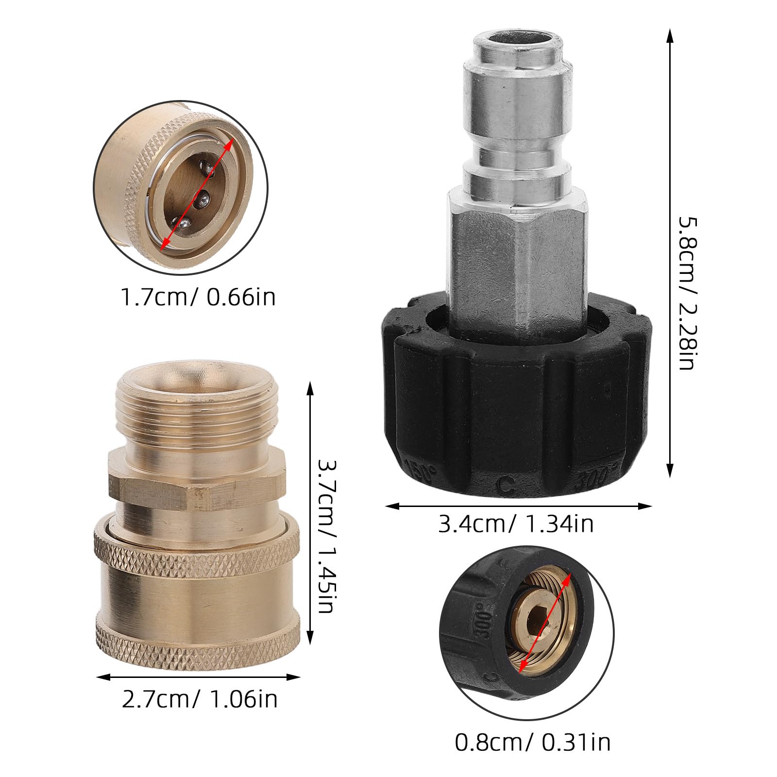 Lurrose Kit di 4 adattatori per idropulitrice - Raccordi a connessione Rapida M22-14mm - Giunto Girevole per Tubo Flessibile da 3/8" - Connettore con Filettatura Maschio per Tubo Flessibile