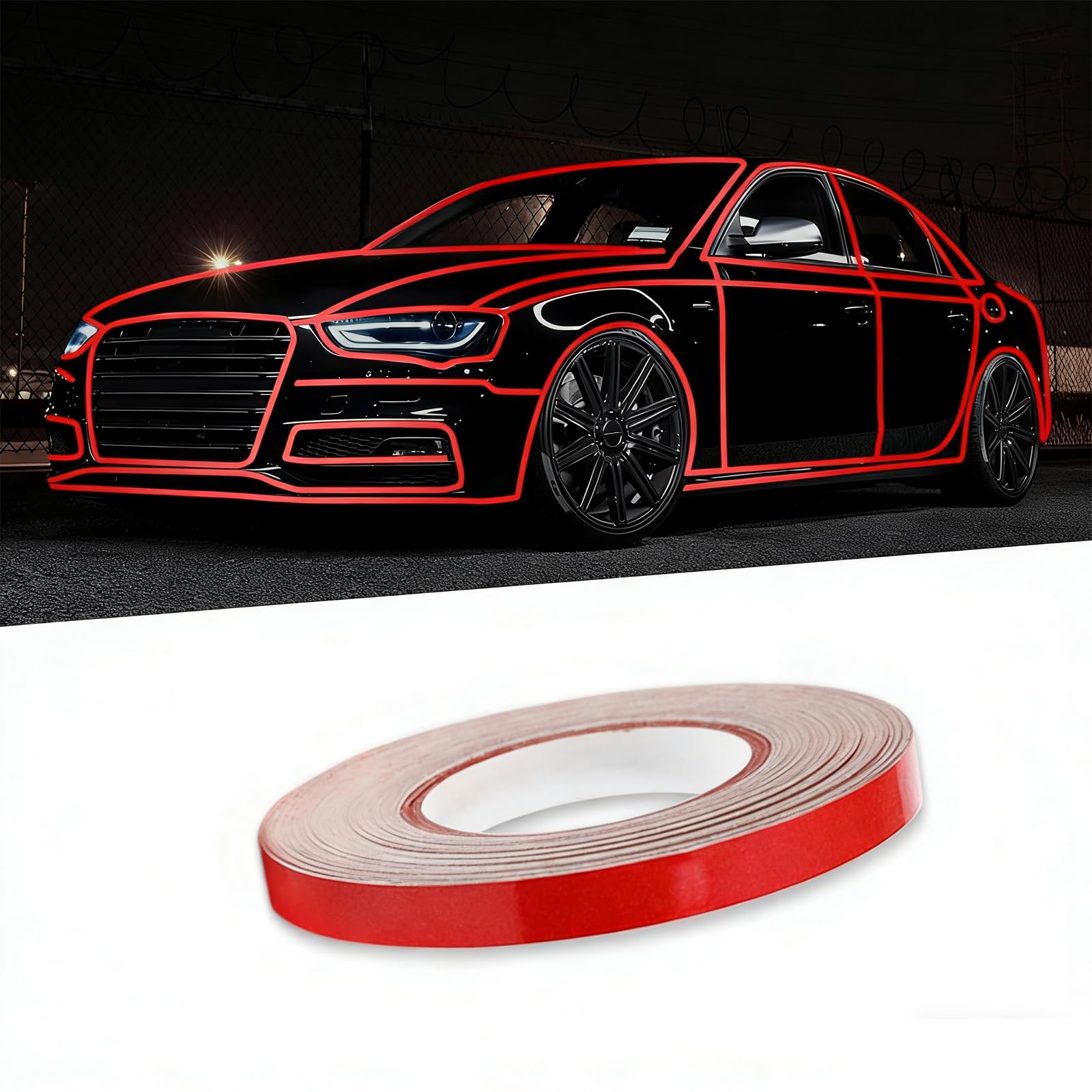 1 PC Car Body Rim Strips Stickers with Adhesive, 16.4Ft x 0.3In Reflective Waterproof Night Visibility Vehicle Modified Decoration Strip Decals, Universal Automotive DIY Accessories (Red)