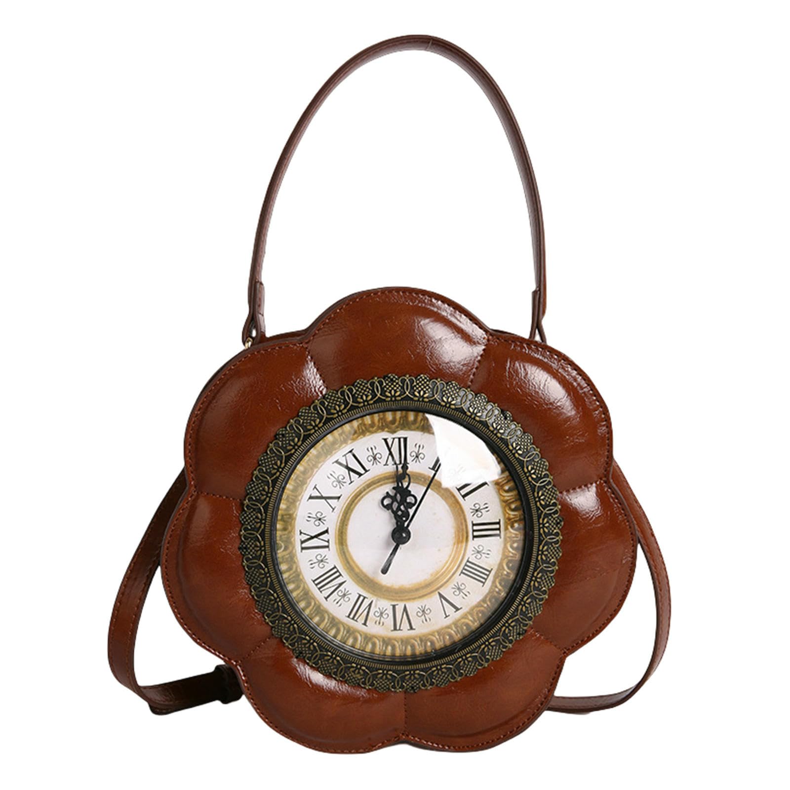 LUYYBDBG shoulder bag Women's Fashion Personalized Clock Crossbody Creative Shape Three-dimensional Portable Bag-brown