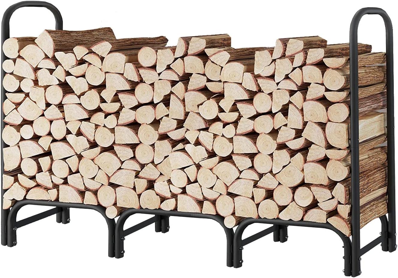 8ft Firewood Storage Log Rack with Cover,Heavy Duty Indoor Outdoor Log Holder,Black