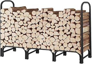 8ft Firewood Storage Log Rack with Cover,Heavy Duty Indoor Outdoor Log Holder,Black