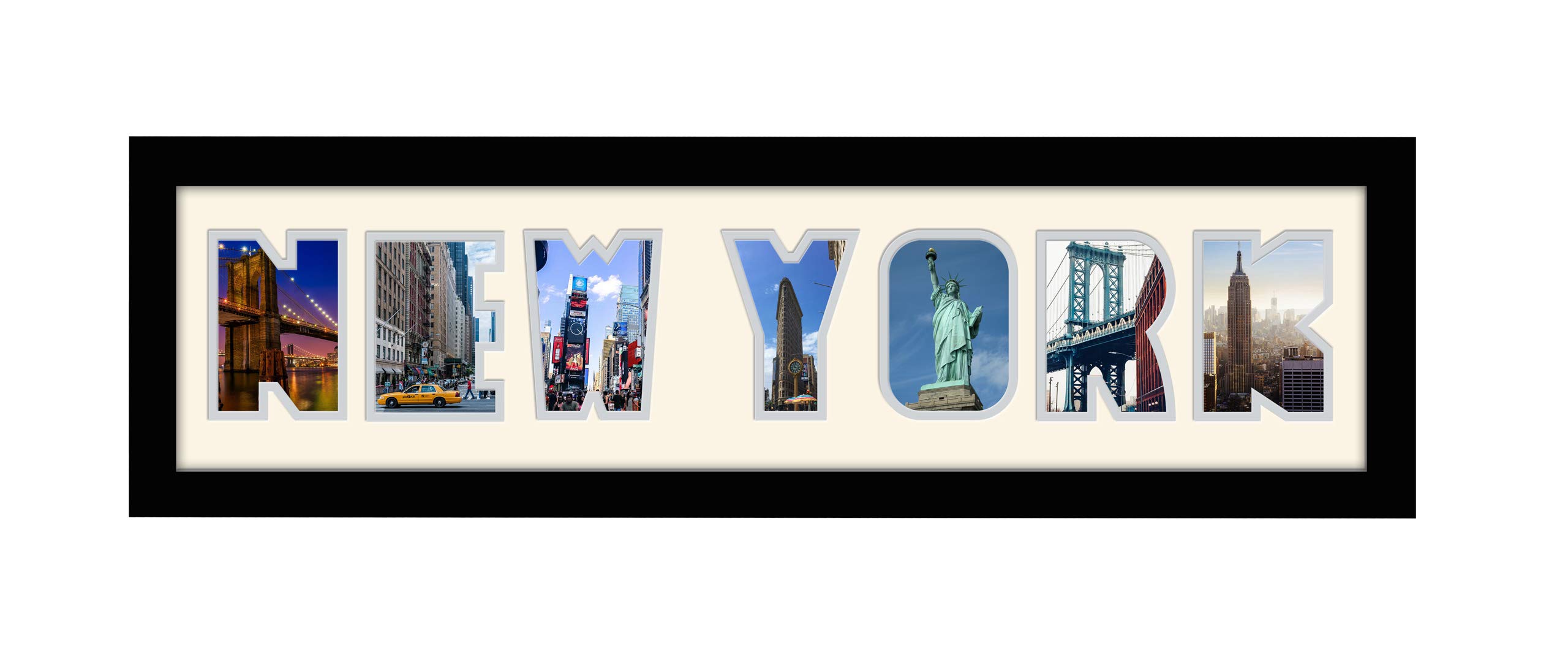 Photos In A Word Black Finish Frame Cream Mount Grey Inside New York Word Photo Frame Gift For Your Own Holiday Memories 1260-Dd (Black Finish Frame Cream Mount Grey Inside)