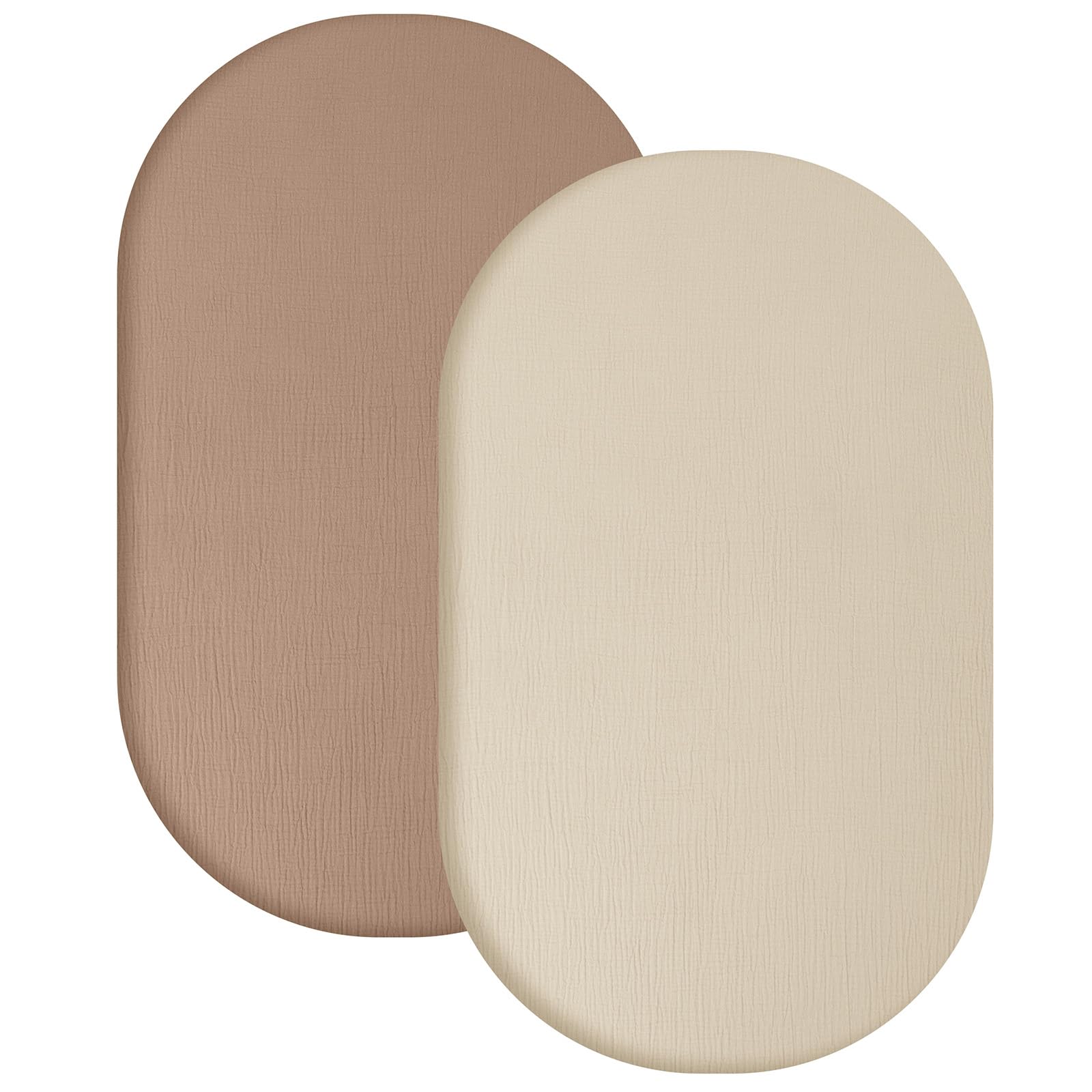Yoofoss 2er Set Musselin-Baumwolle Spannbettlaken Kinderwagen Baby Bettlaken Beistellbett 90x55 cm Stubenwagen Matratzenbezug für Babybett(Beige Hellbraun)