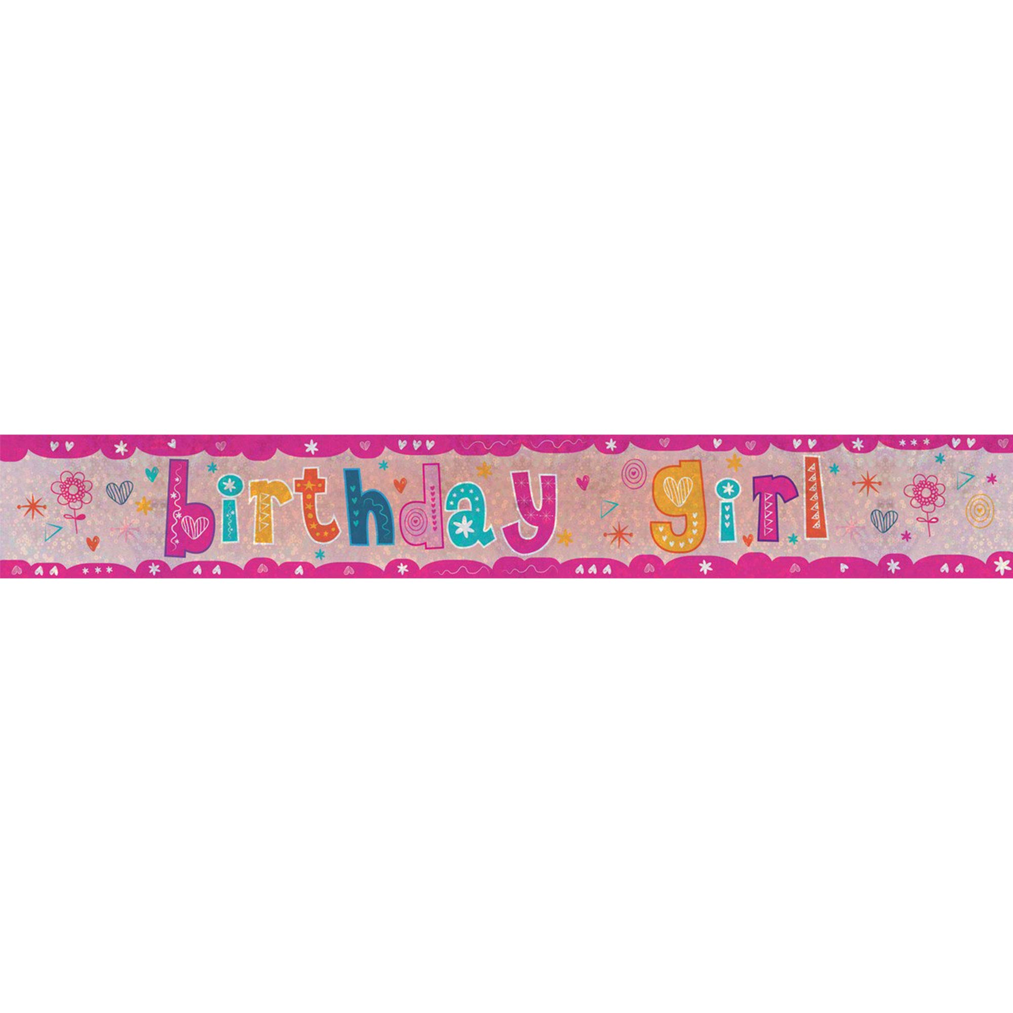 Amscan Girls Pink Birthday Holographic Foil Banner 2.7M X 12.5Cm