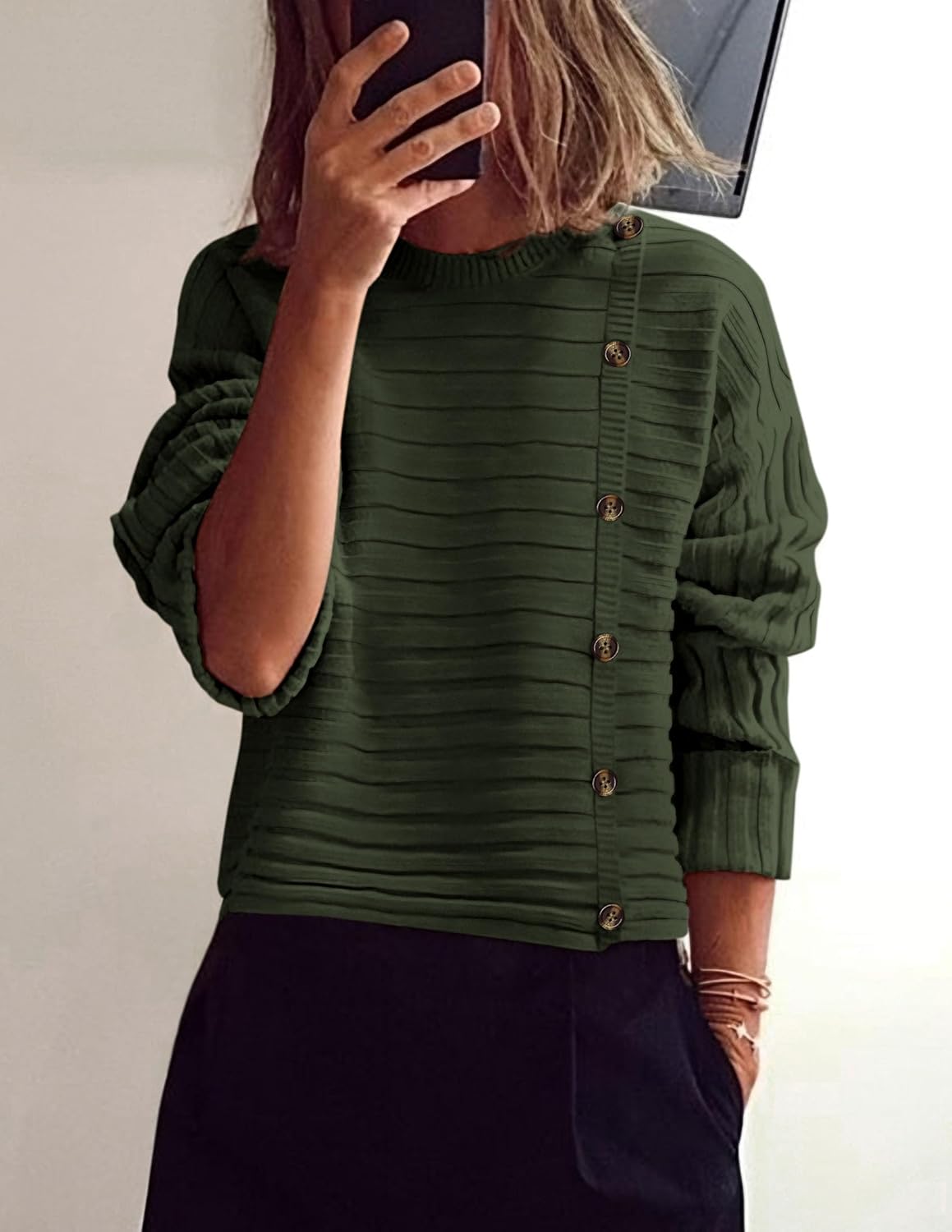 PRETTYGARDEN Womens Sweaters Fall 2026 Casual Long Sleeve Crewneck Button Loose Winter Knit Pullover Sweater Tops - Image 2