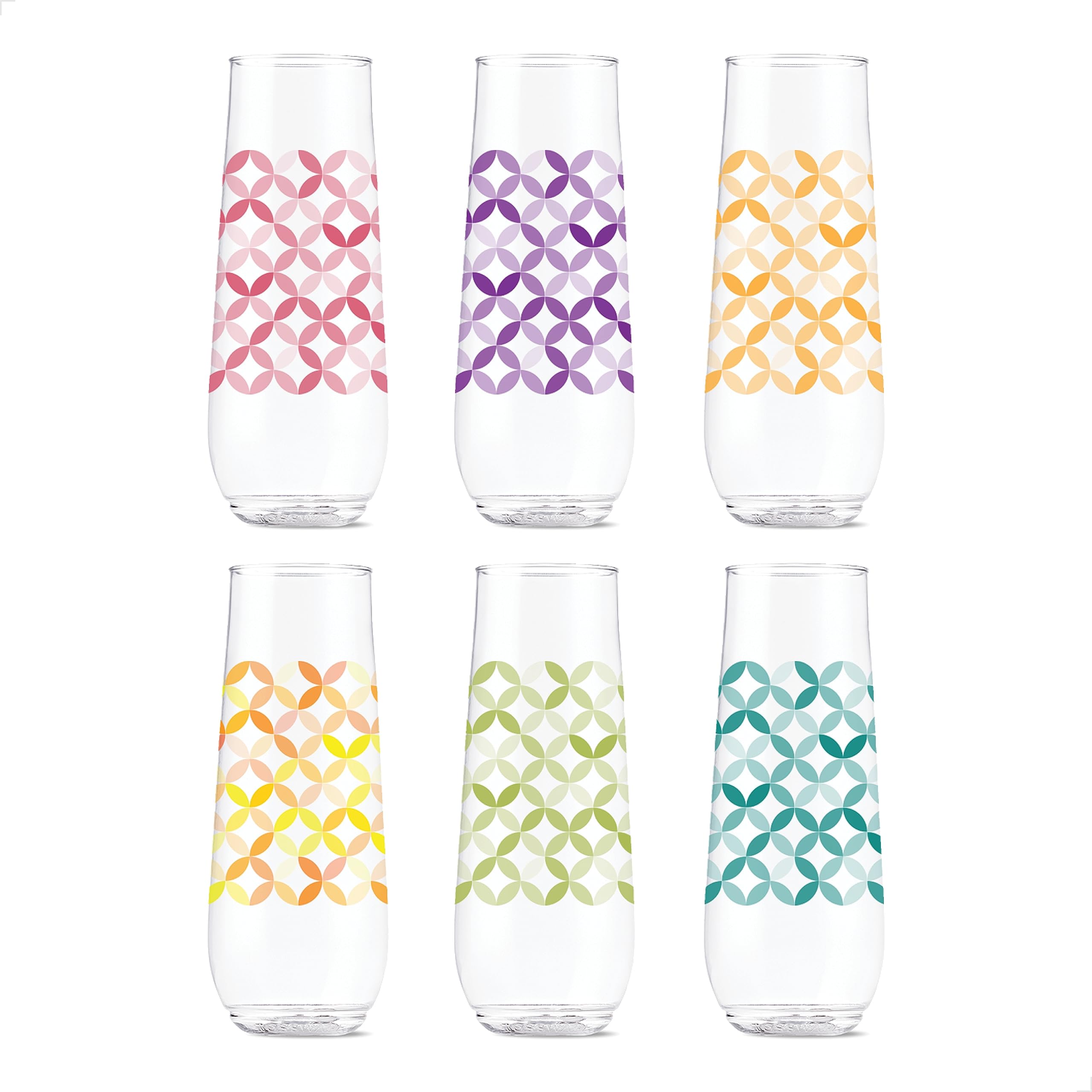 TOSSWARE POP - Juego de 6 copas de champán de, reciclables, irrompibles y transparentes con diseño de flauta de 9 onzas, formas 2, reciclables, irrompibles y transparentes impresas