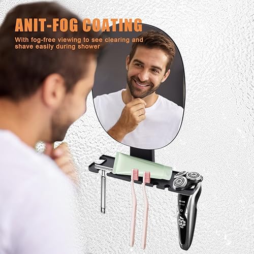 Miniatura 4 de Lflwacy Shower Mirror Fogless for Shaving, Shower Shaving Mirror with Razor Holder, Anti Fog Mirror for Shower, Bathroom Shower Mirror, Shatterproof