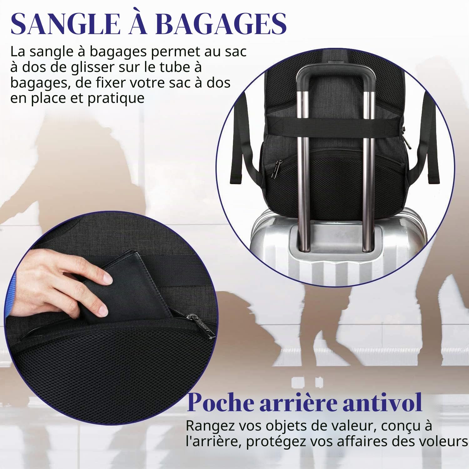 MATEIN Sac à Dos Ordinateur Portable 15.6 Pouces, Imperméable Antivol pour Travail Collège, Noir