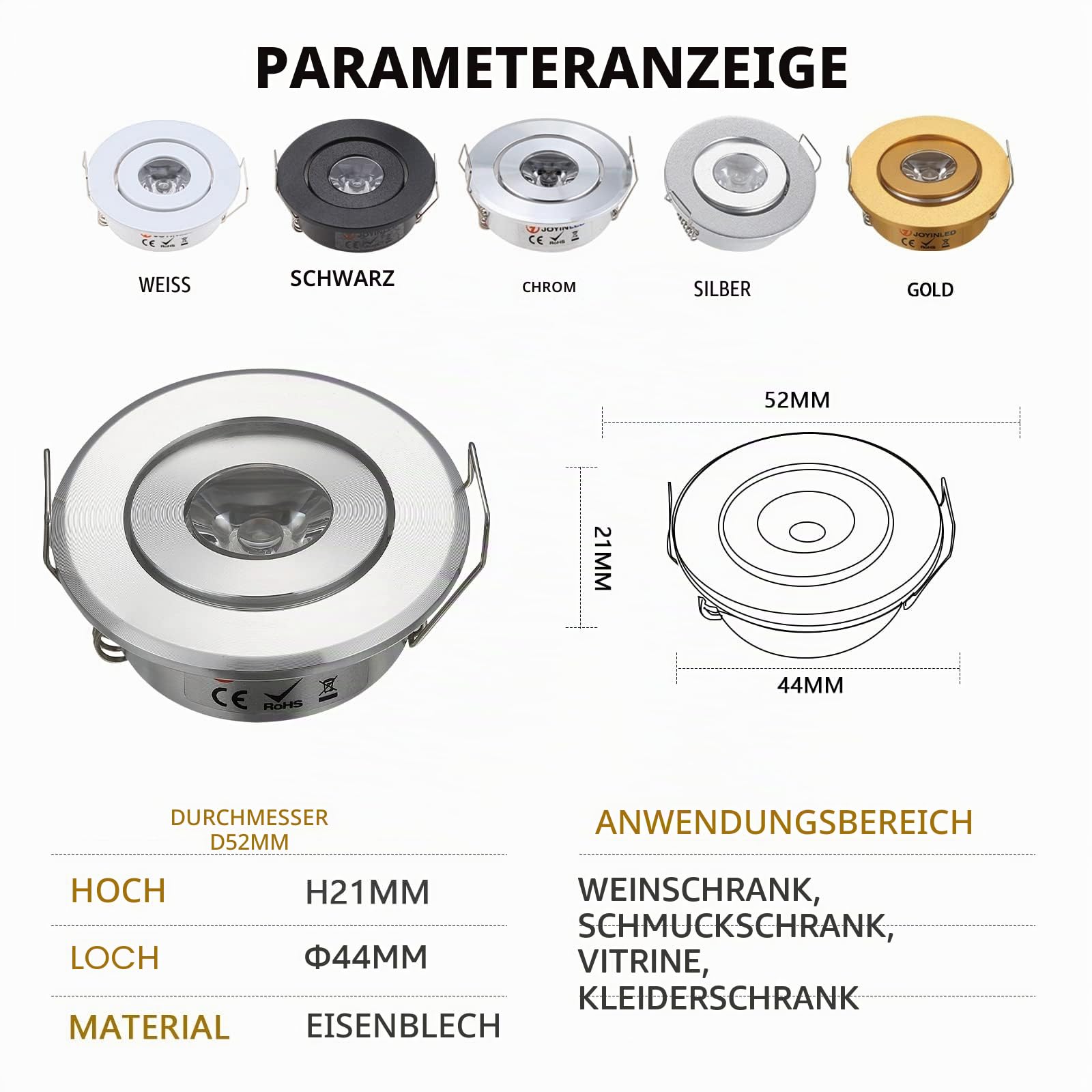 Nicht dimmbar 10pcs 3w led mini downlight warmweiß runde einstellbare spot deckenleuchte 220v schrankleuchte mit LED-Treiber(Chrom, 3000K)
