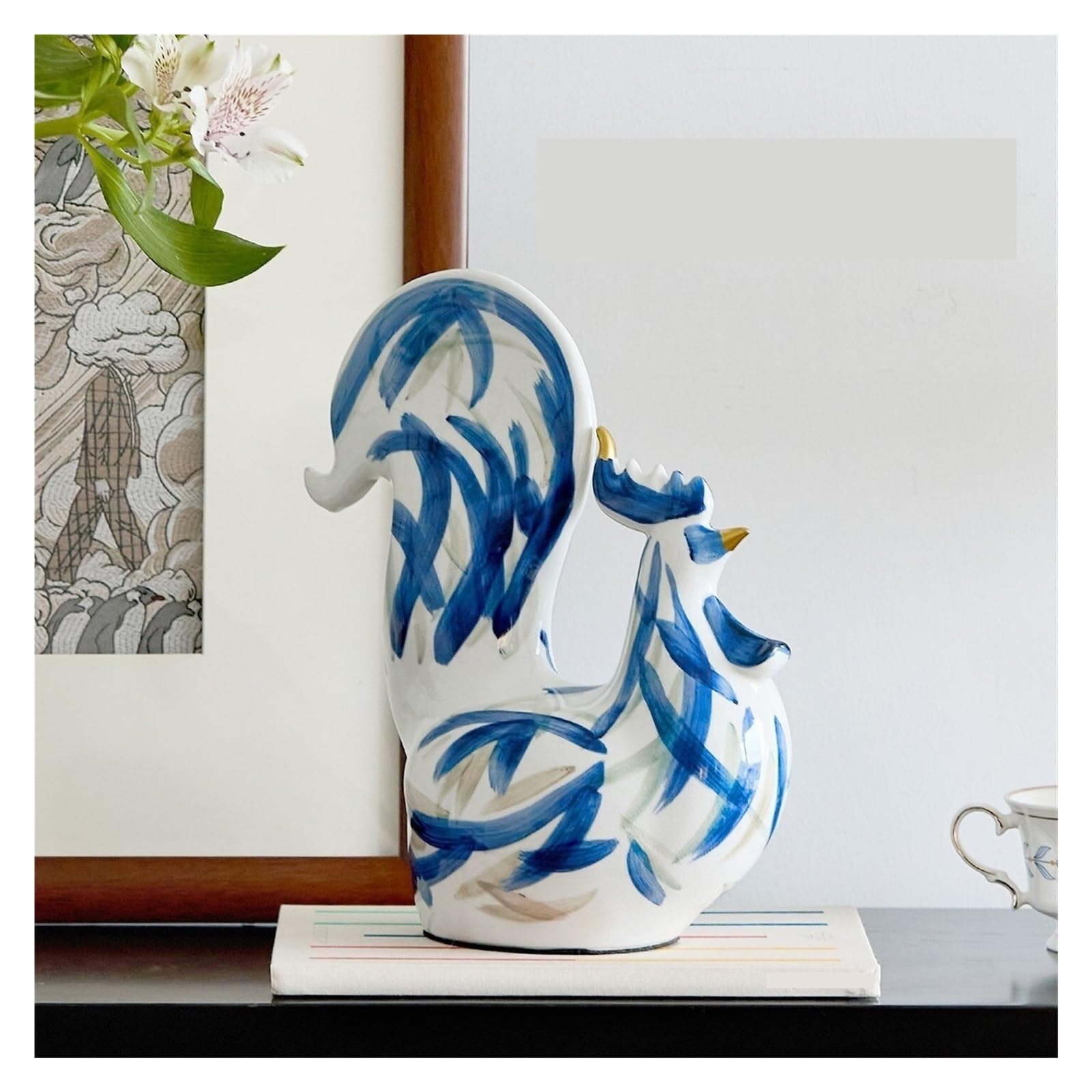 Wystrój pokoju, Ręcznie malowana figurka ceramiczna z niebiesko-białej porcelany
