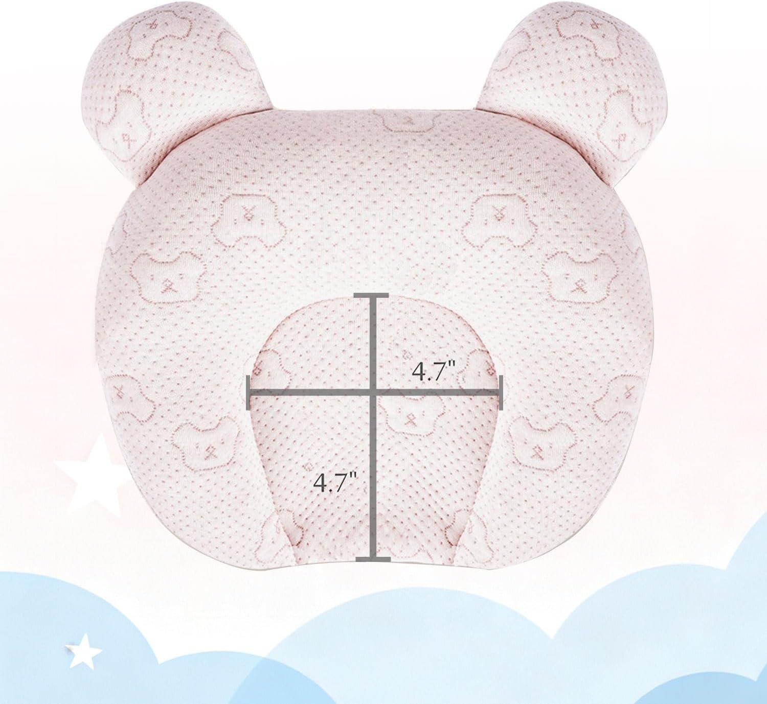 Portable Baby Pillow, Adjustable Cute Cartoon Bear Soft and Cozy Pillow, Ergonomic Design Soft Hypoallergenic Pillows for Newborn Babies Sleeping Prevent Flat Head - Image 4