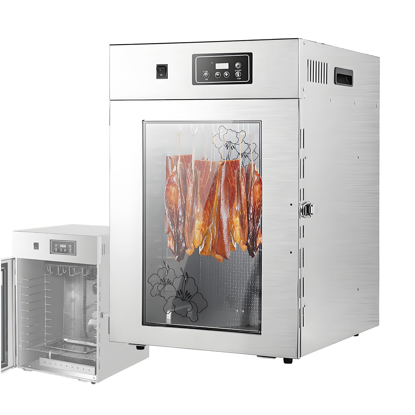 Dehydrator Edelstahl 1000W, 30L Lebensmittel Dehydrator Trockenschrank für Fleisch, Dry Aged Reifeschrank mit 14 Haken, 30-90°C Timer 24H für Beef Jerky, Wurst, Fisch, Obst 110V-15L