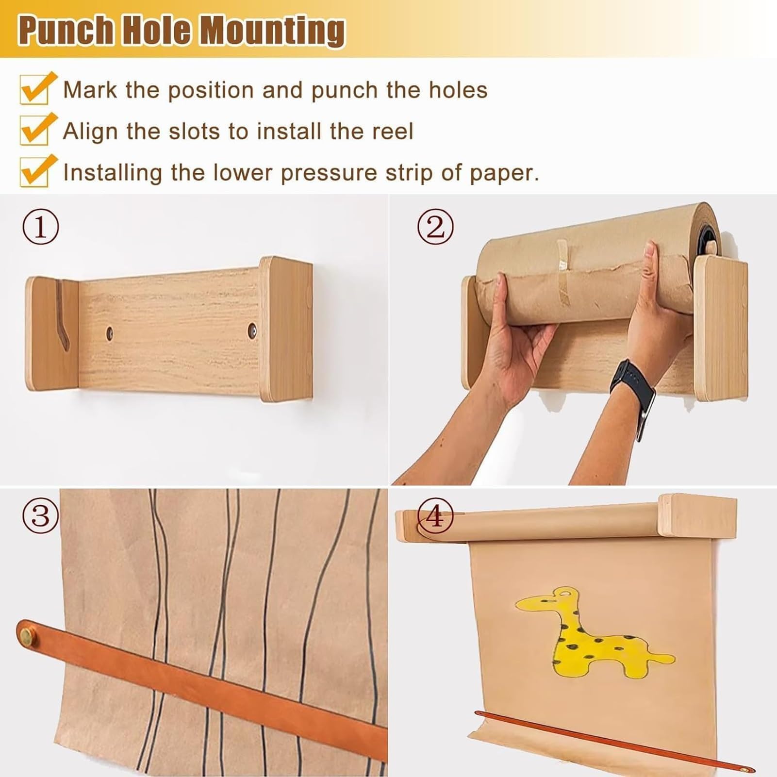 Distributeur de papier kraft mural robuste avec rouleau de 50 m pour gribouillage d'art et affichage de menus, idéal pour les enfants et les cafés
