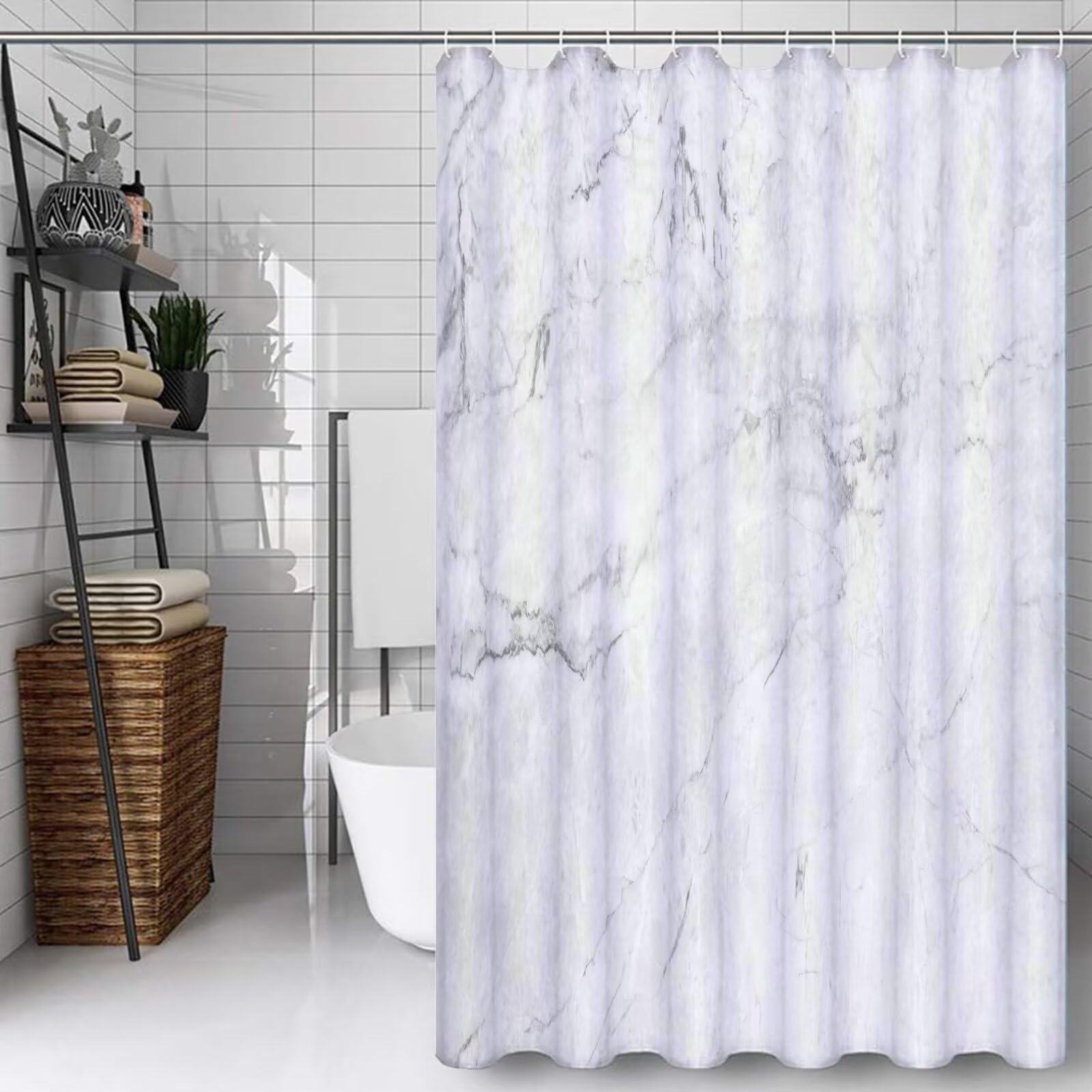 Rideau Douche 180x200cm Polyester Lavable en Machine Imperméable Tissu Rideaux de Douche avec 12 Crochets en C, Ourlet Lesté, pour Salle de Bain Domicile Baignoire Cabine, Hôtel (Nature Rétro) D#363