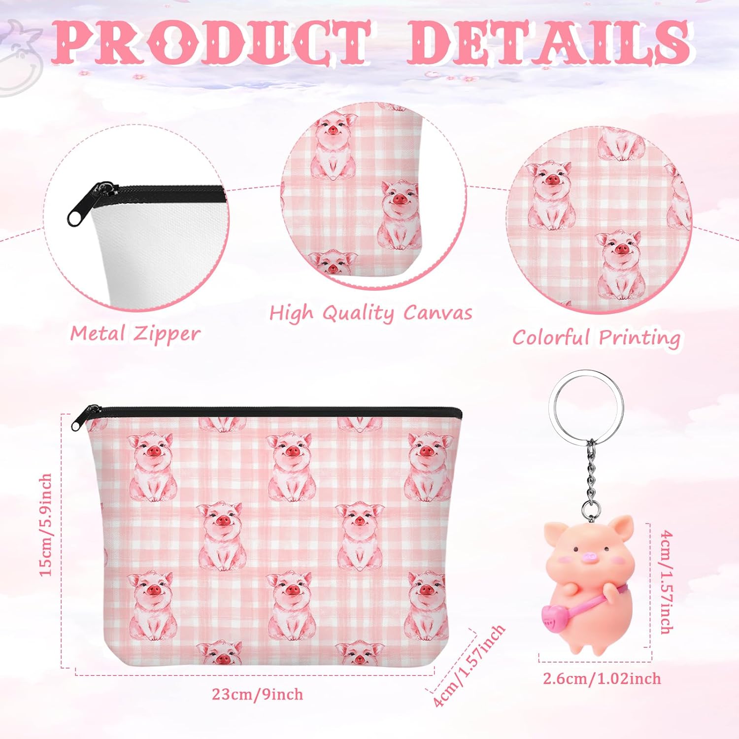 Sieral 3 Pcs Pig Gifts for Pig Lover Women Girls Mom 12 Oz Stainless Steel Wine Tumbler with Lid Cosmetic Bag Keychain for Birthday Themed Animal Lovers - Image 3