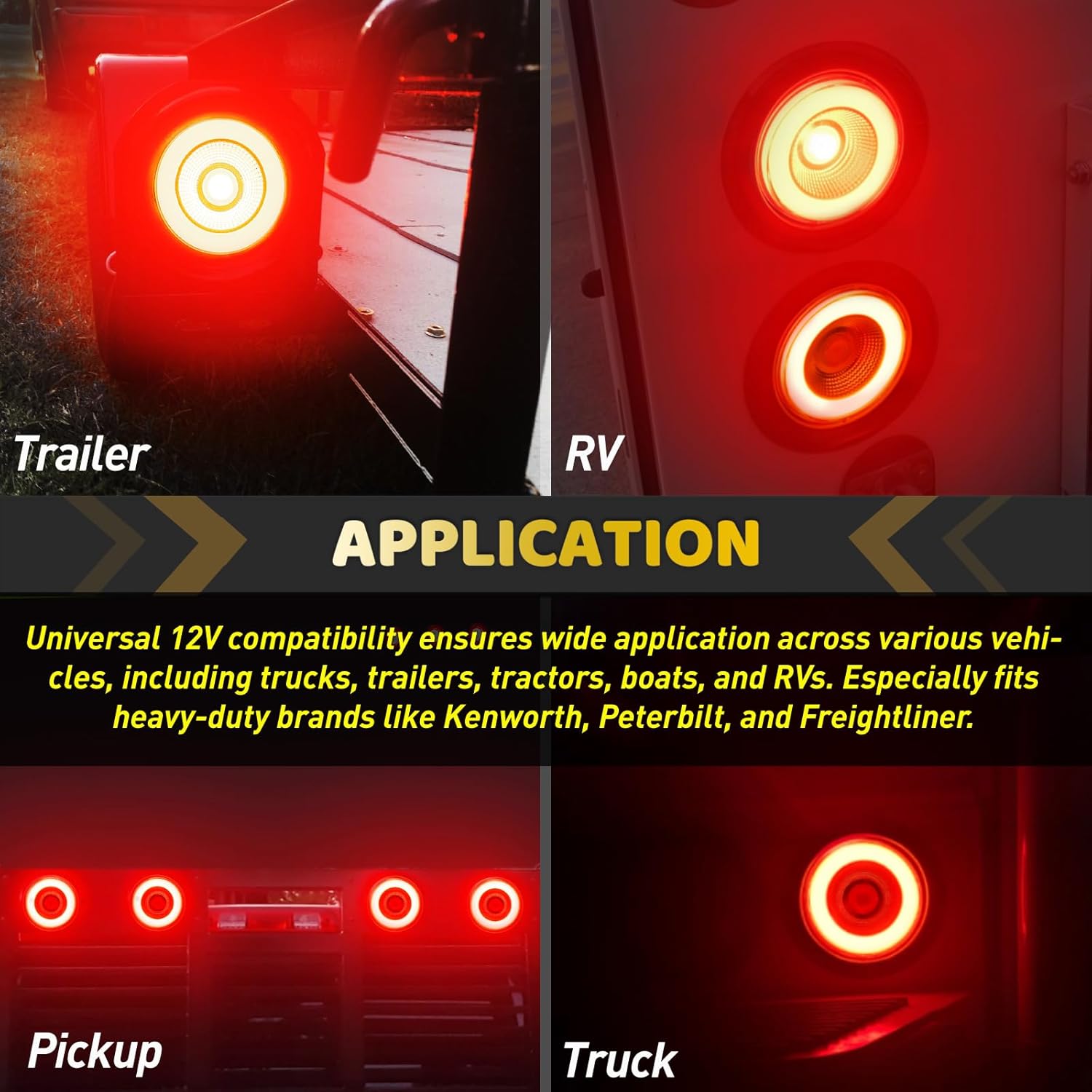 2pcs 4“ inch Round Unique Halo Design 32 LEDs Trailer Brake Stop Turn Signal Tail Lights w/Rubber Grommet Sealed Waterproof IP67 For RV/Van, DC 12V (Red Lens_Red Light)