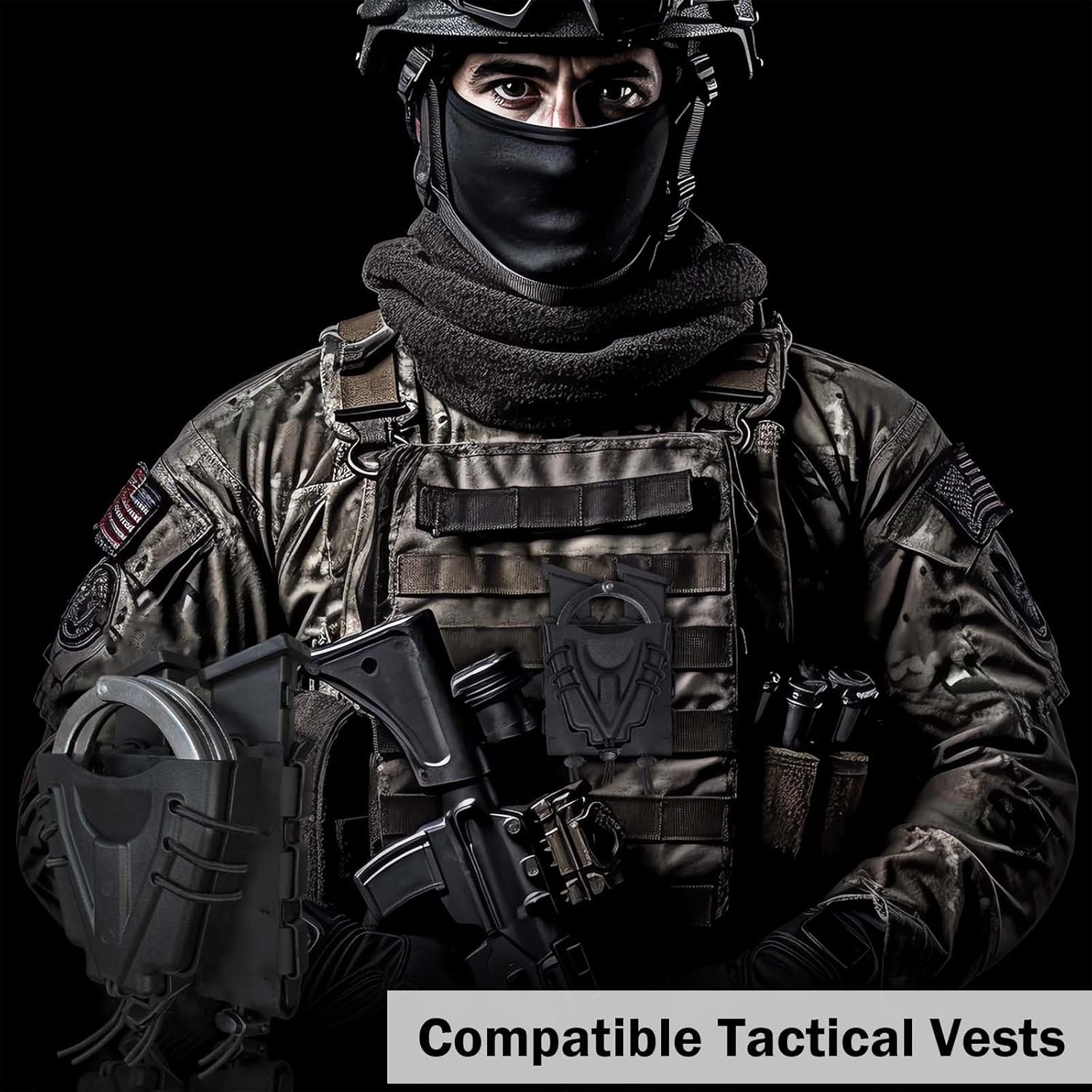 Handcuff Holder & 9mm Mag Pouch Combo, Open Top Handcuff Case with Double Magazine Holster, for Duty Belt/Molle