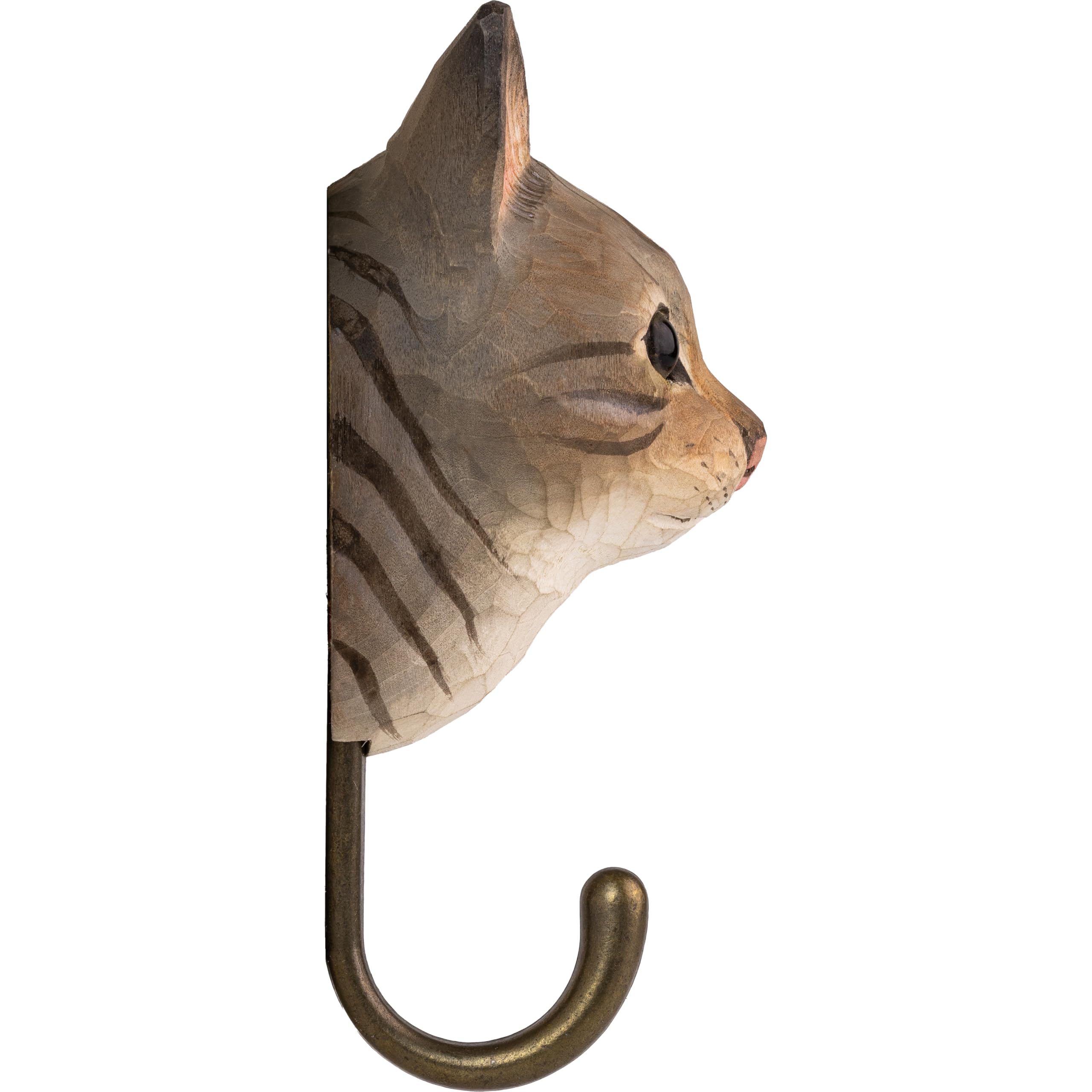 WILDLIFEGARDEN Crochet chat domestique gris (WG4621) – Crochet sculpté à la main en bois et métal