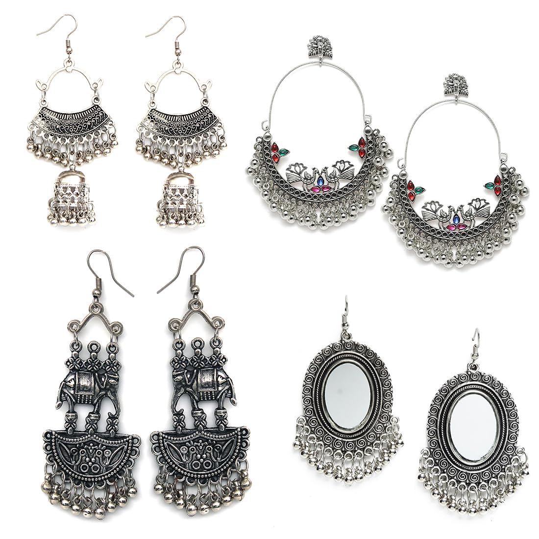 EziKart Stylish and Antique Multi Designer Handmade oxidized Peacock Chandbaali fancy Hook Earring Combo of 4 with Silver beads for Woman and Girls. (B0CC4X2LL5) Amazon Price History, Amazon Price Tracker