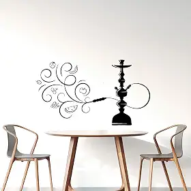 Decalque de parede de vinil silhueta de narguilé com sabores de frutas a vapor adesivos mural grande decoração (g9532) preto